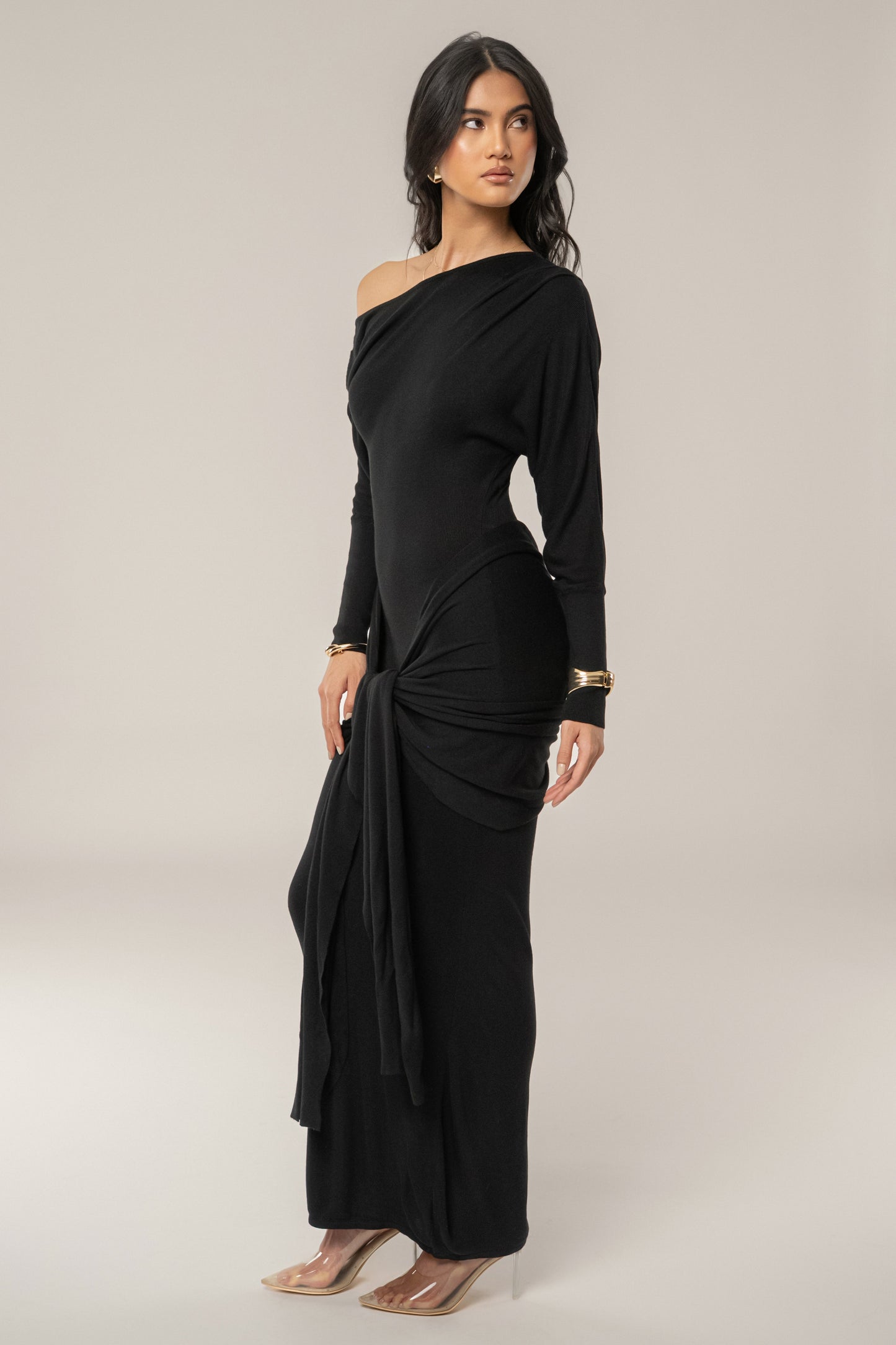 Black Dawn Drape Maxi Dress