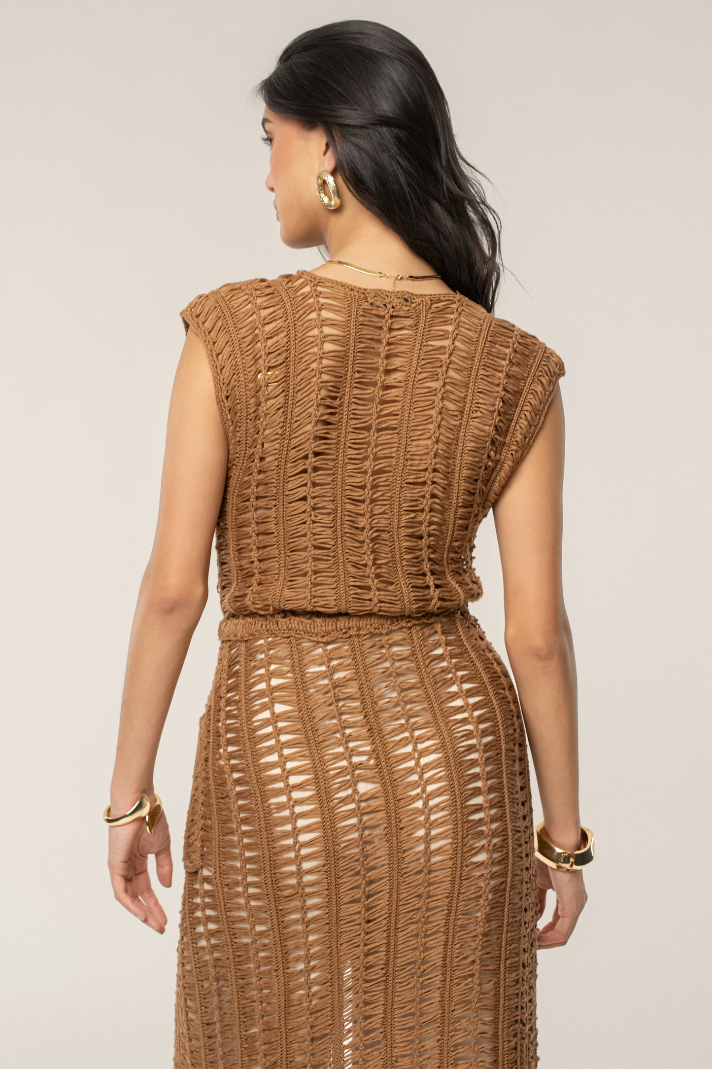 Taupe Marcelle Crochet Maxi Dress