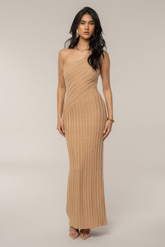 Tan Fringe Knit Maxi Dress