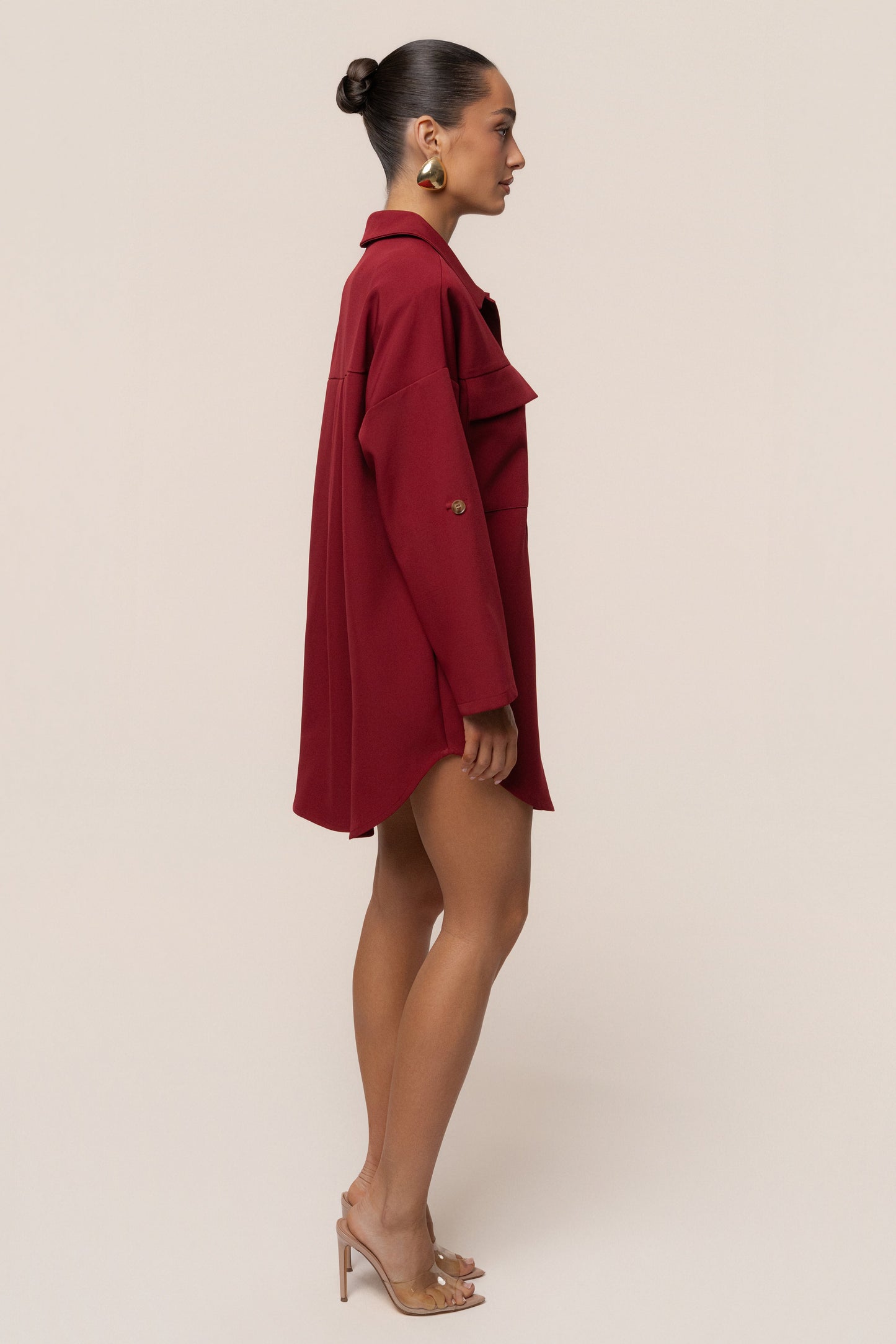 Burgundy Downtime Collared Shirt Dress