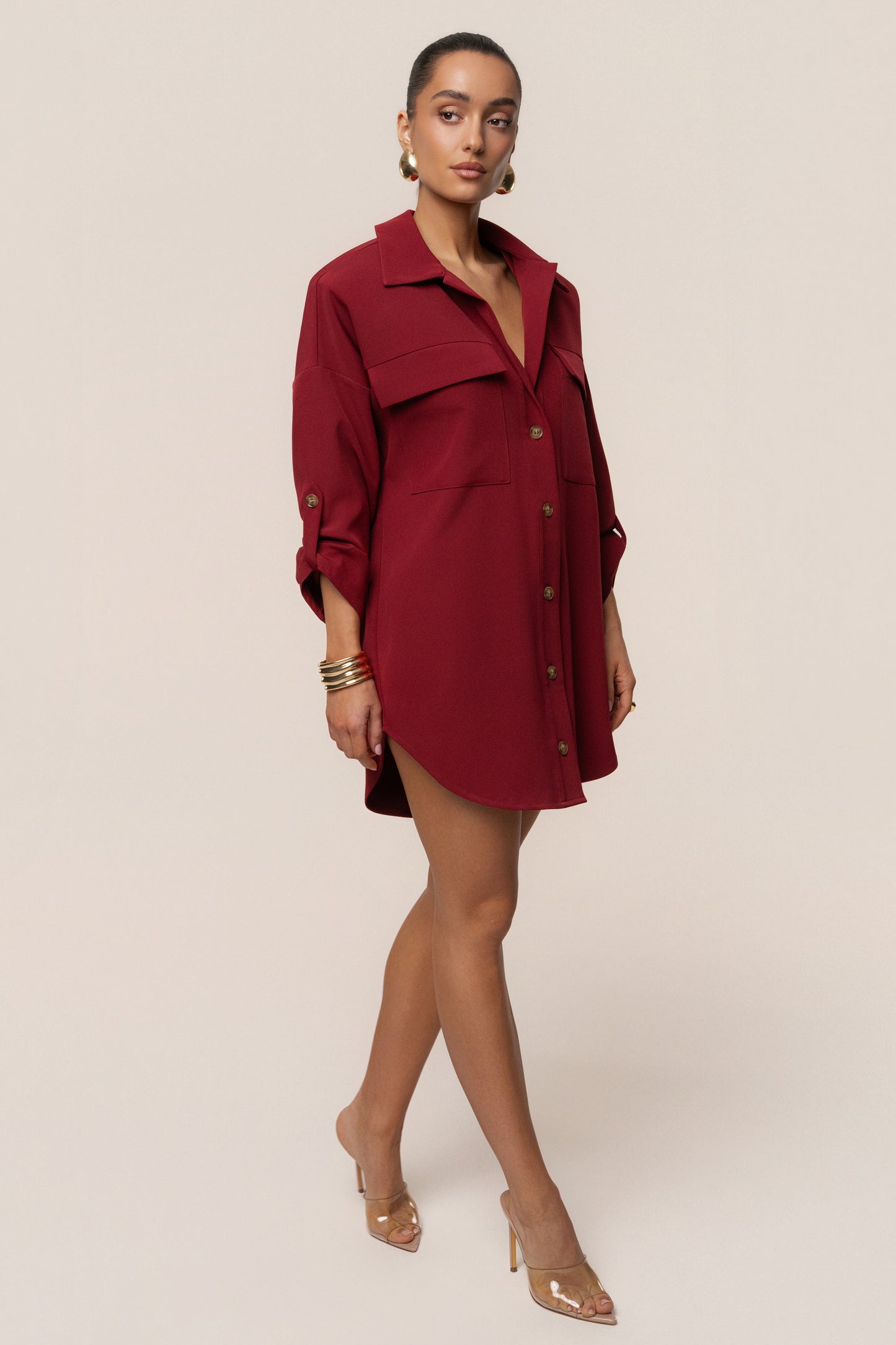 Burgundy Downtime Collared Shirt Dress
