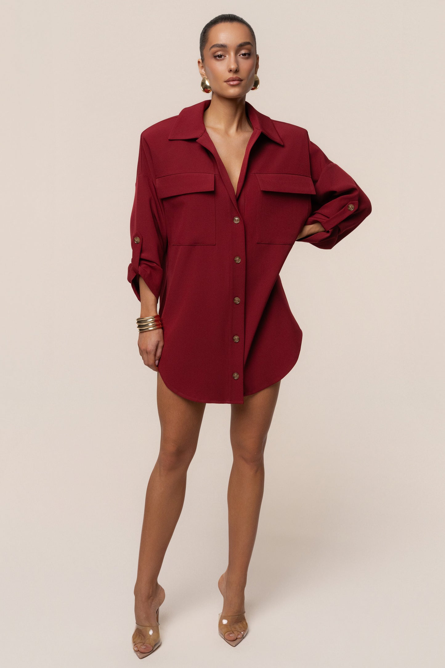 Burgundy Downtime Collared Shirt Dress