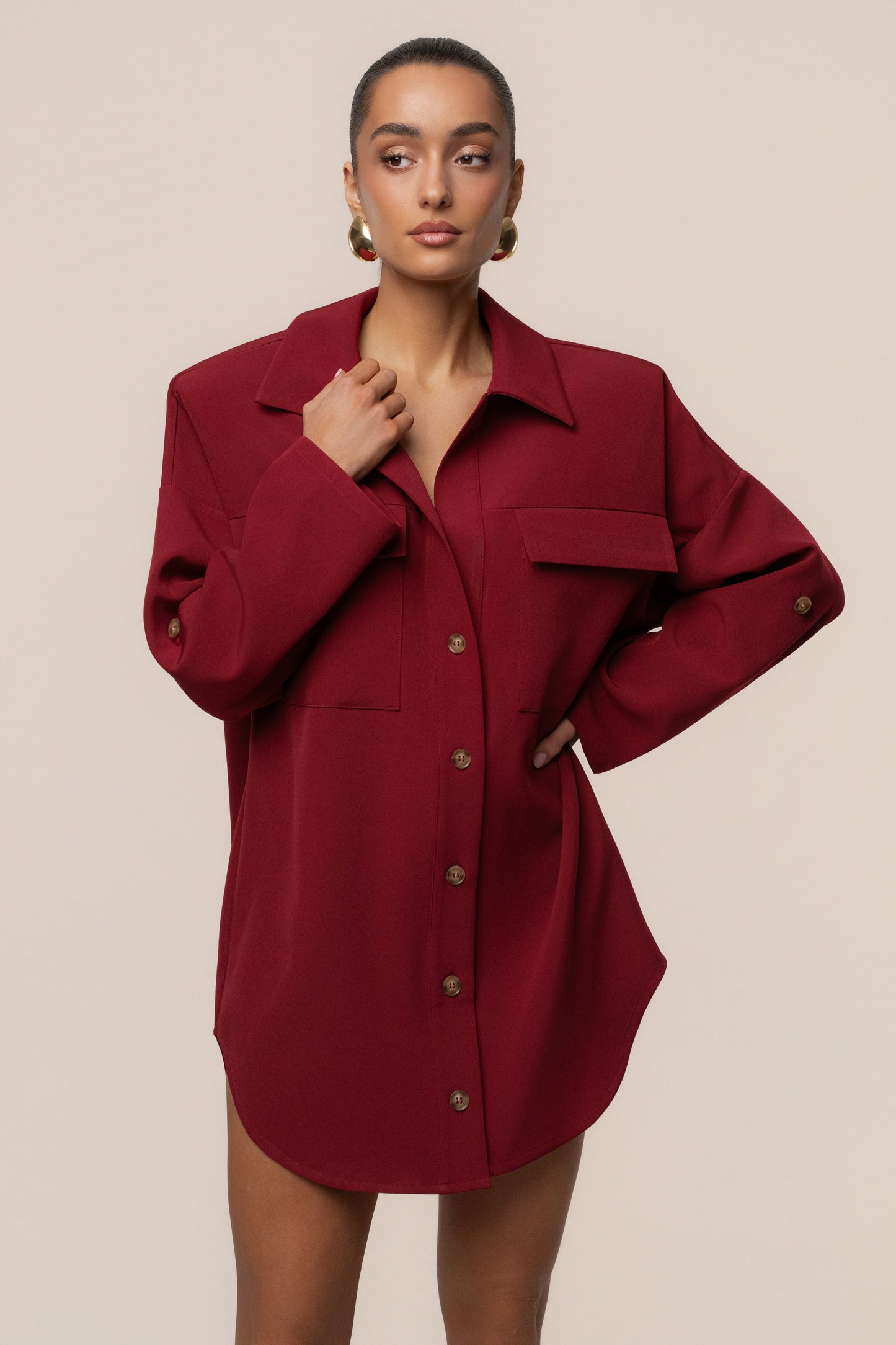 Burgundy Downtime Collared Shirt Dress