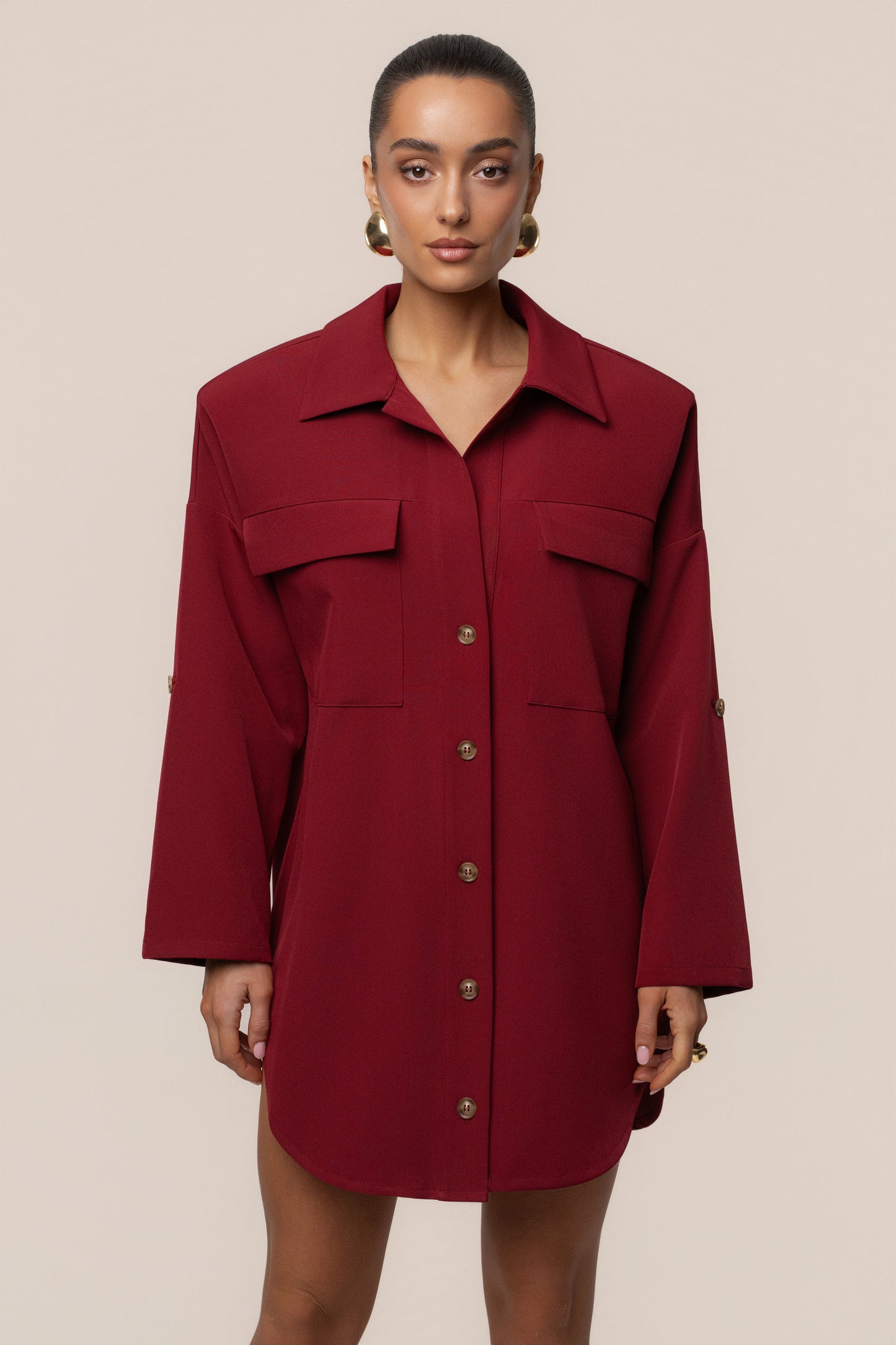 Burgundy Downtime Collared Shirt Dress