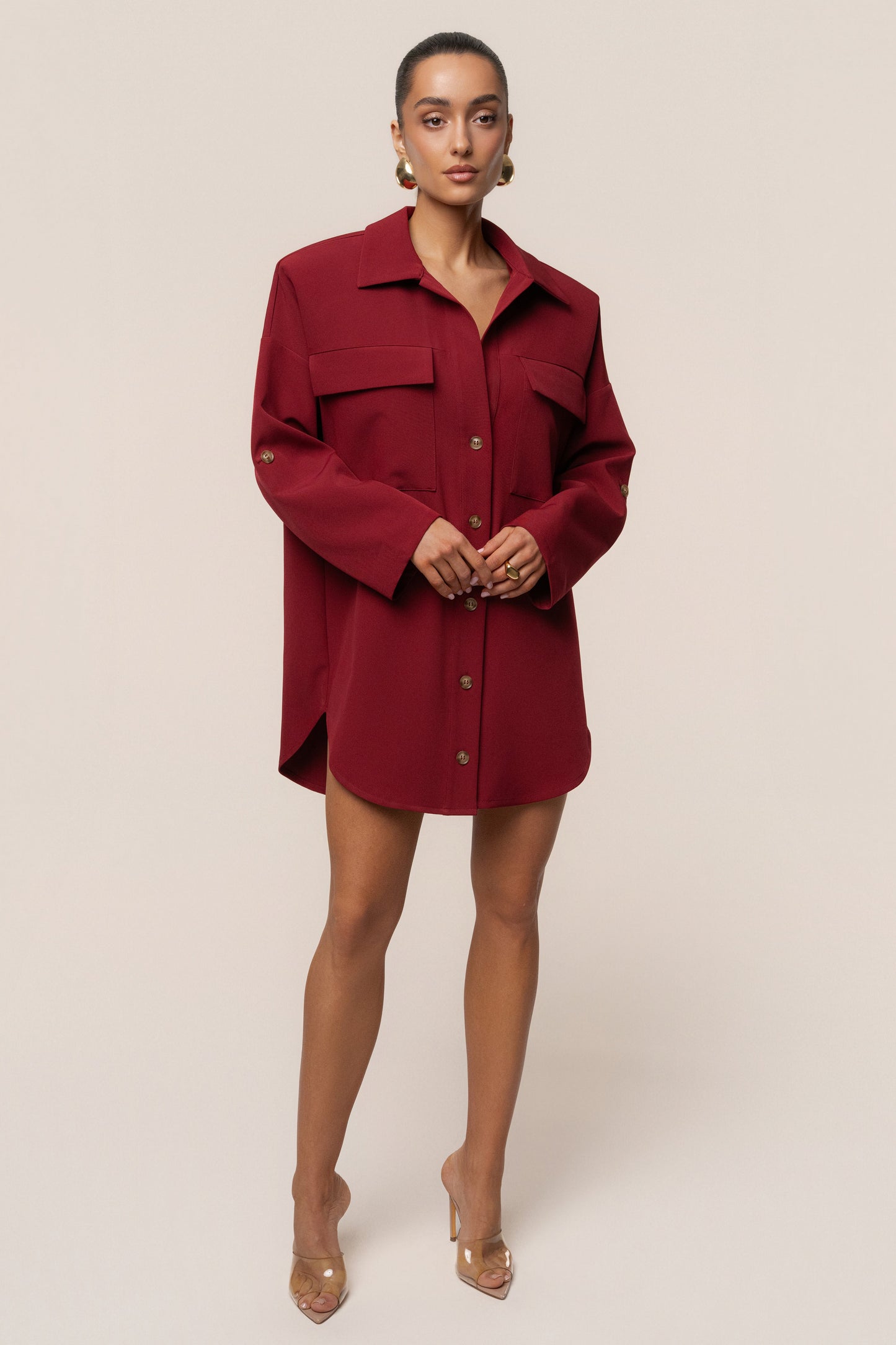 Burgundy Downtime Collared Shirt Dress