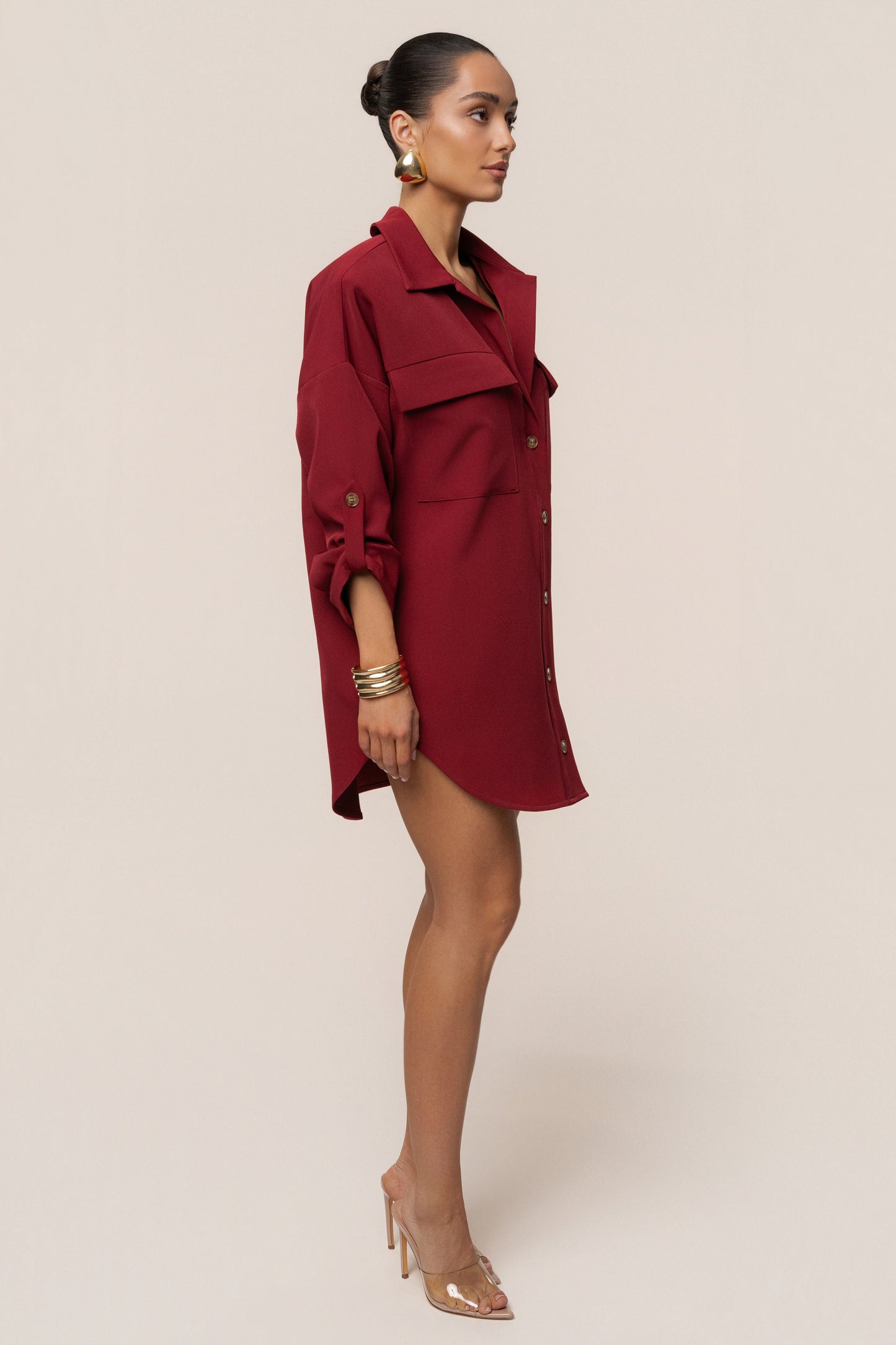 Burgundy Downtime Collared Shirt Dress