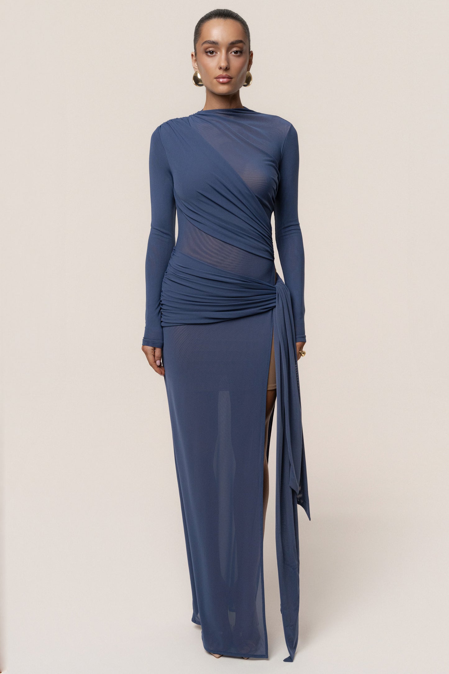 Navy Heatwave Mesh Maxi Dress