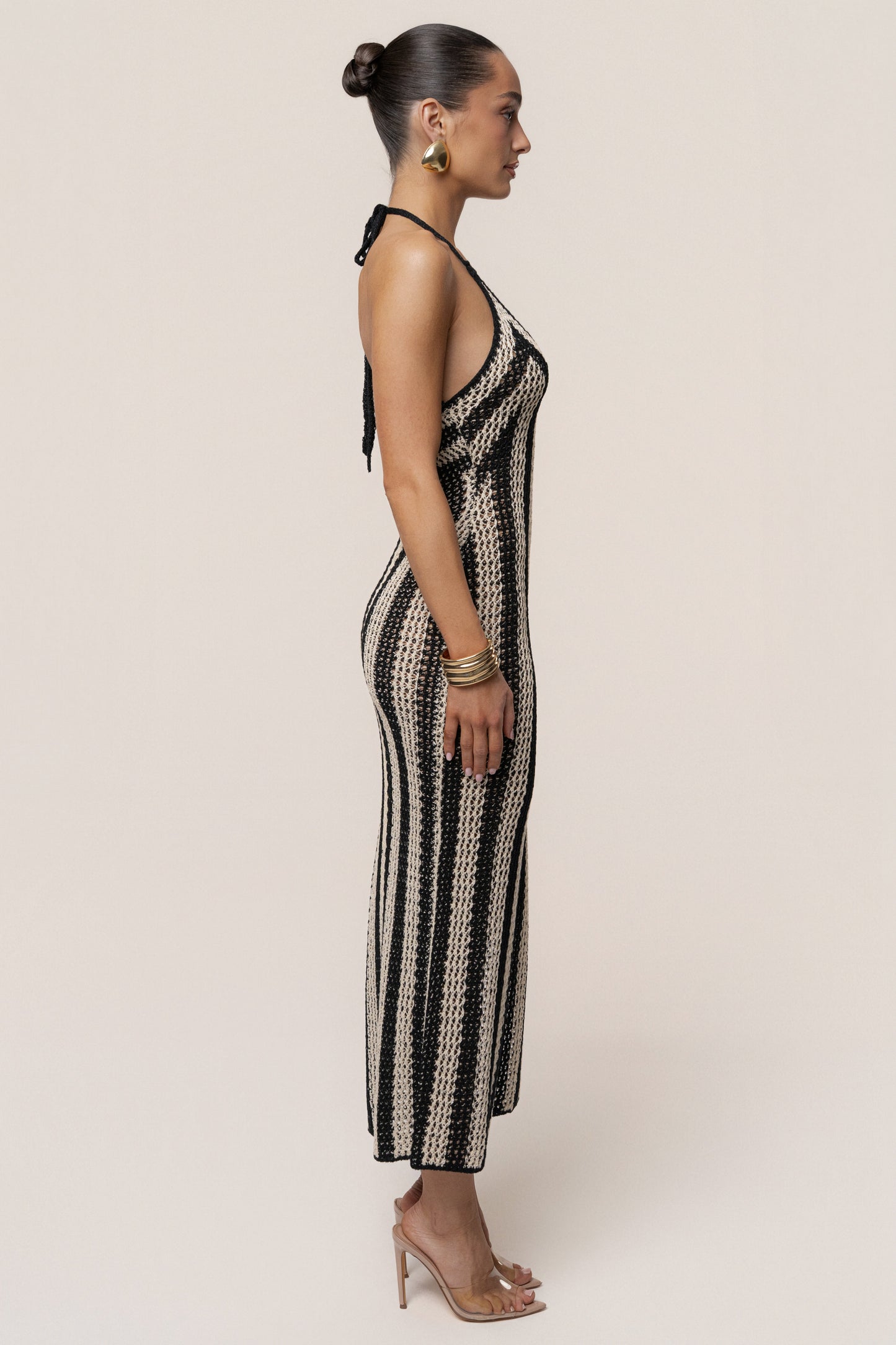 Black/Ivory Luz Halter Crochet Dress