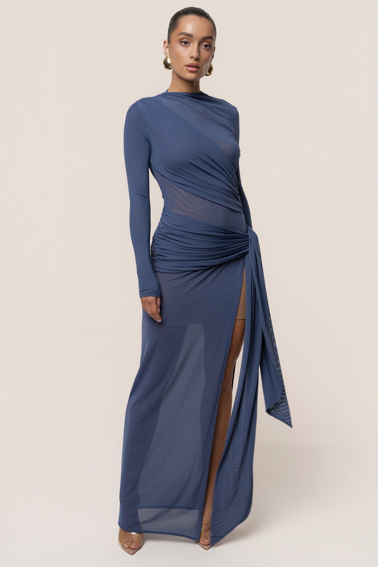 Navy Heatwave Mesh Maxi Dress
