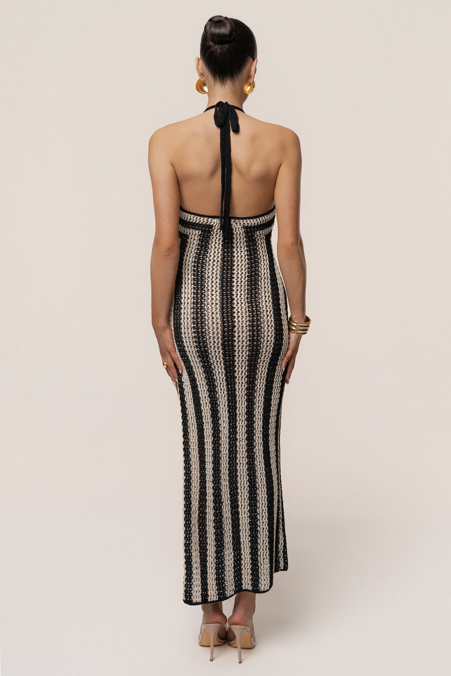 Black/Ivory Luz Halter Crochet Dress