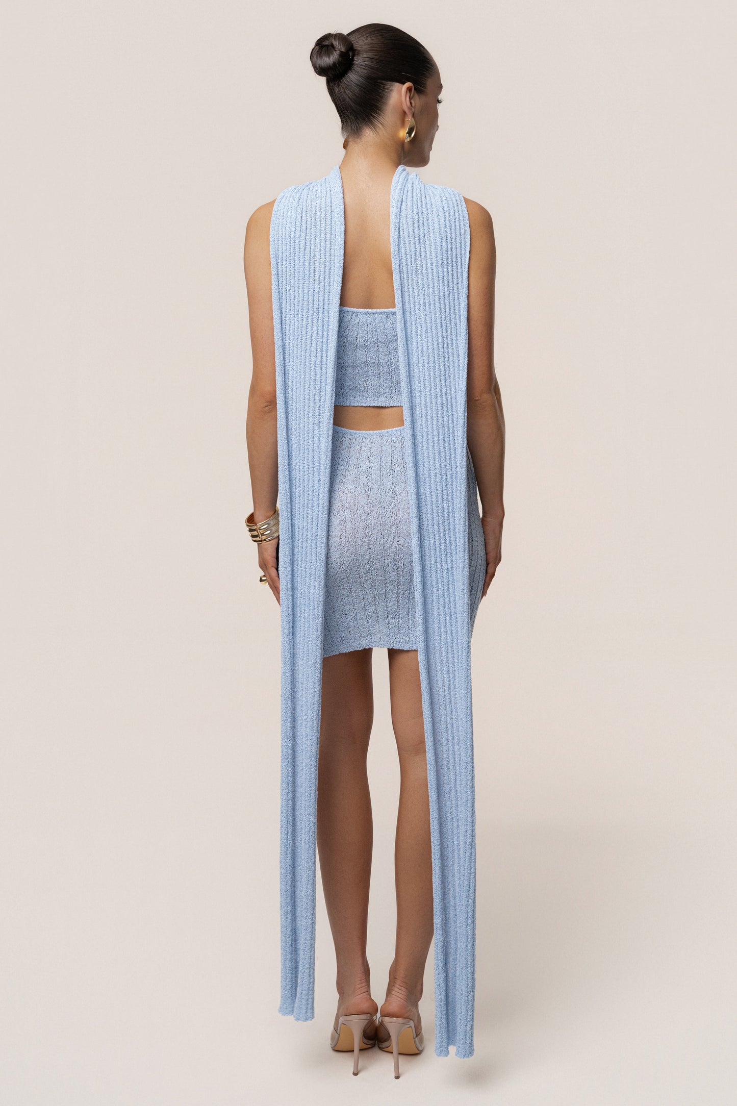 Lt. Blue Ribbed Scarf Mini Dress