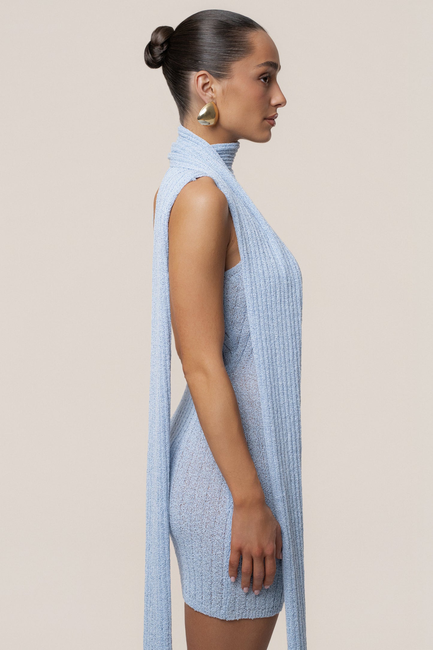 Lt. Blue Ribbed Scarf Mini Dress
