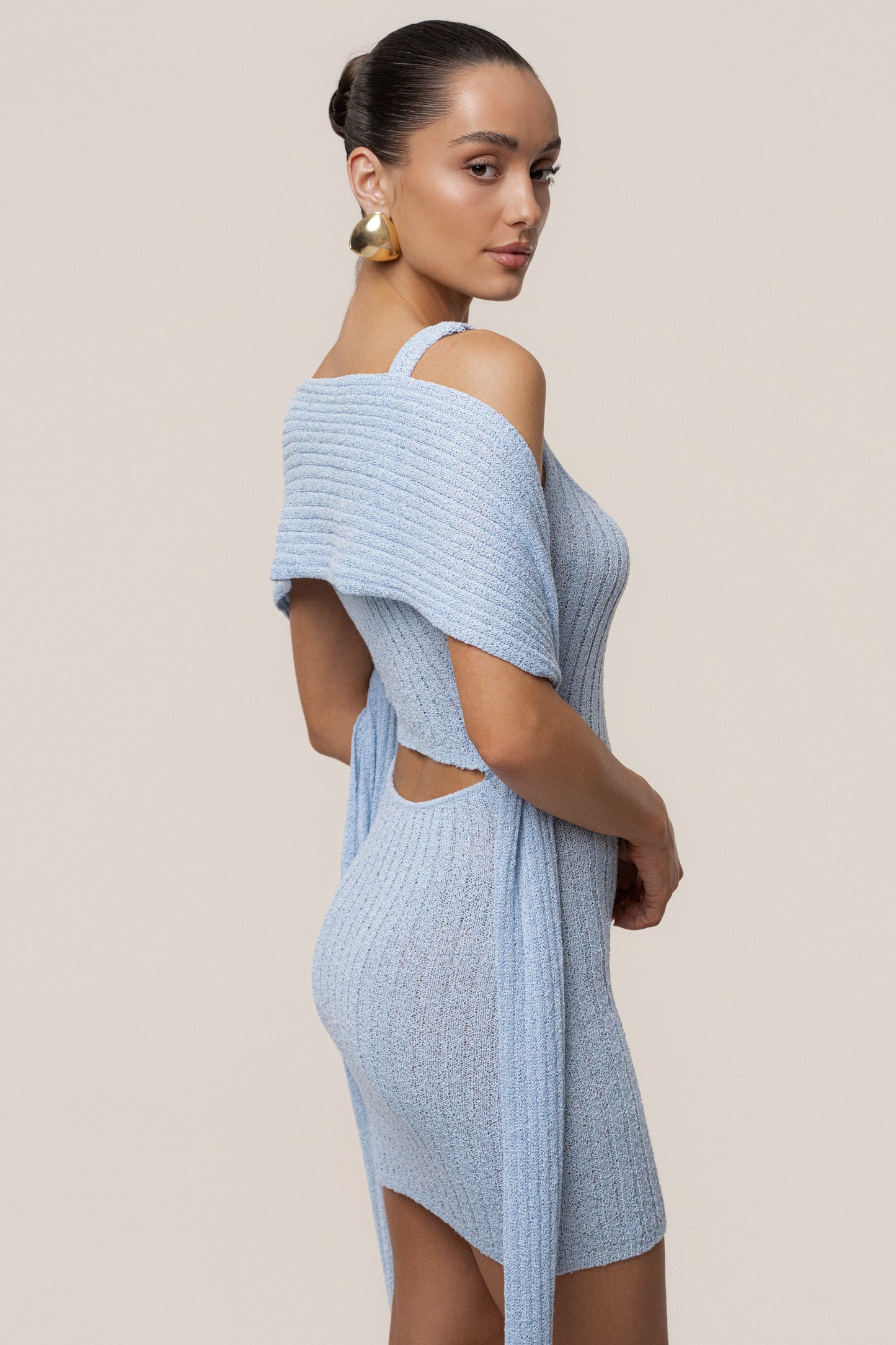 Lt. Blue Ribbed Scarf Mini Dress