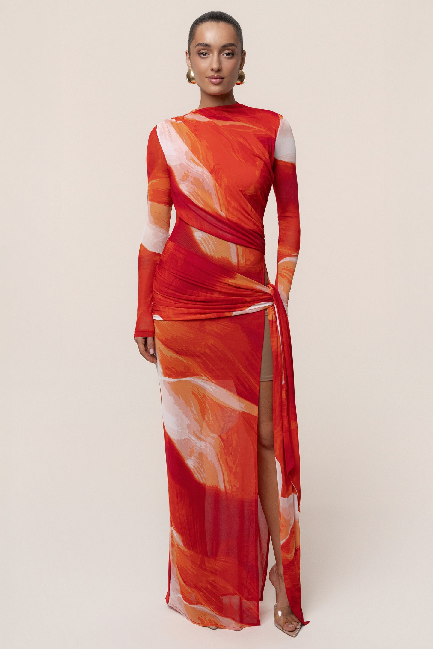 Sunset Red Heatwave Mesh Maxi Dress