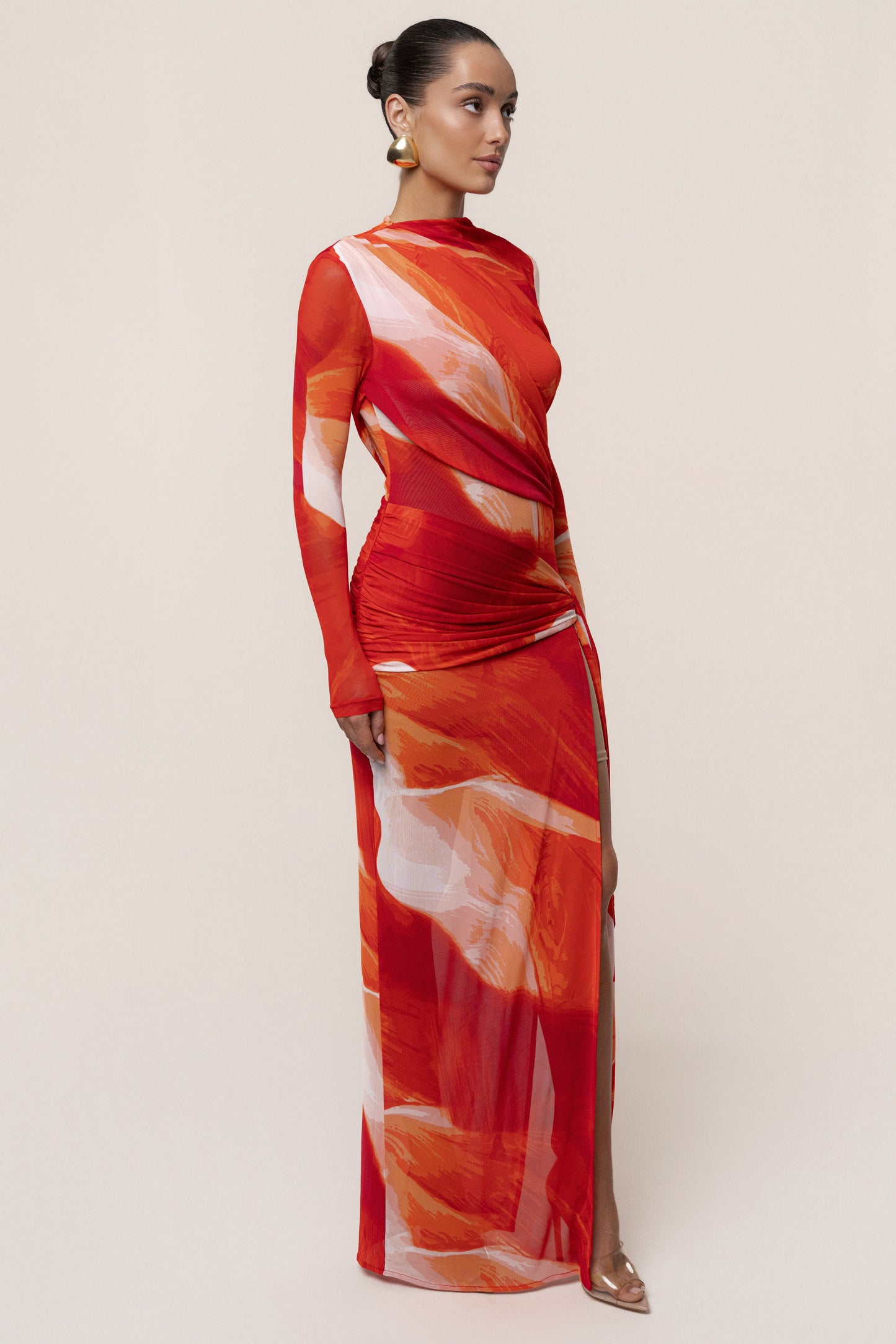 Sunset Red Heatwave Mesh Maxi Dress