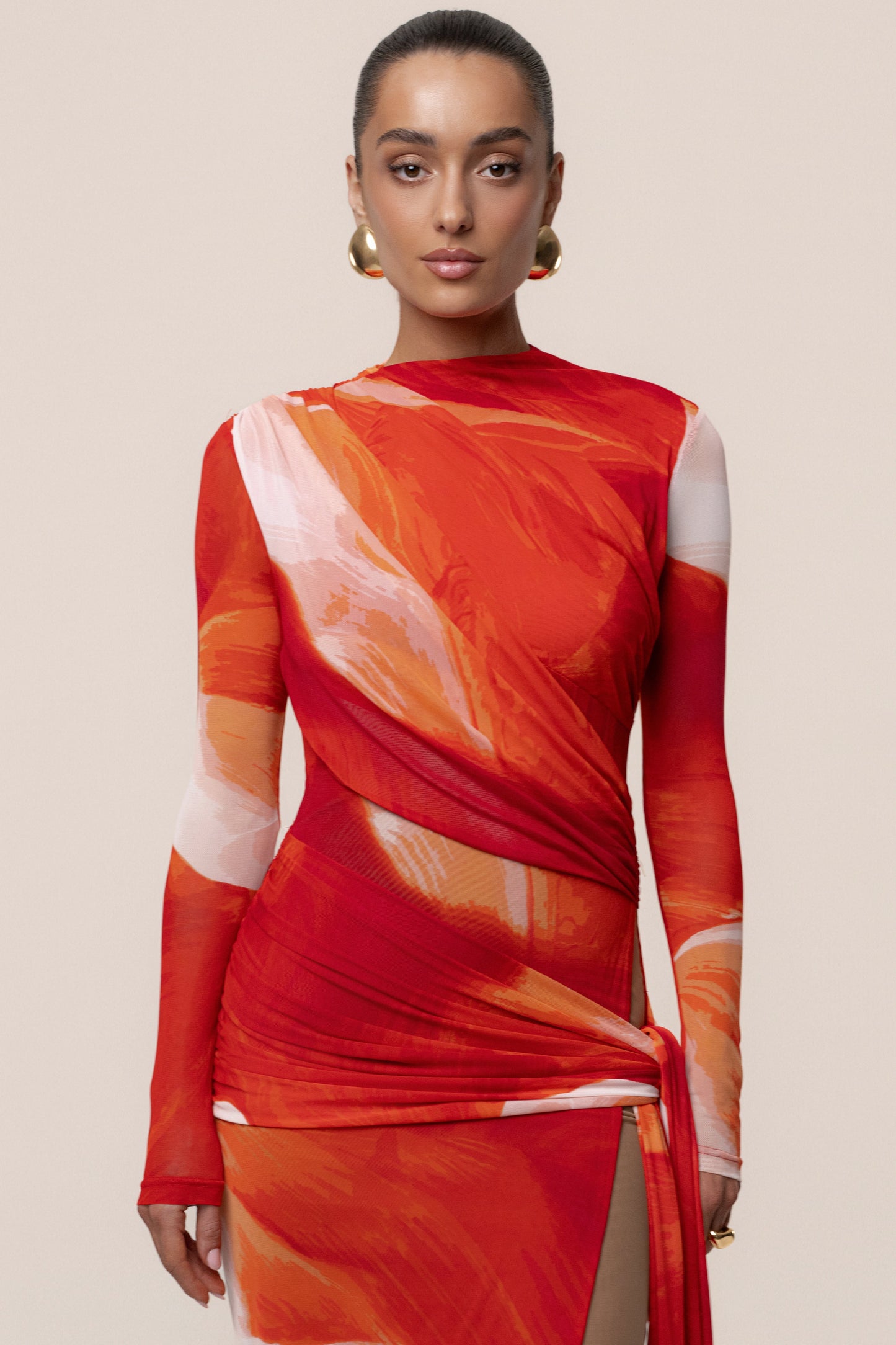 Sunset Red Heatwave Mesh Maxi Dress