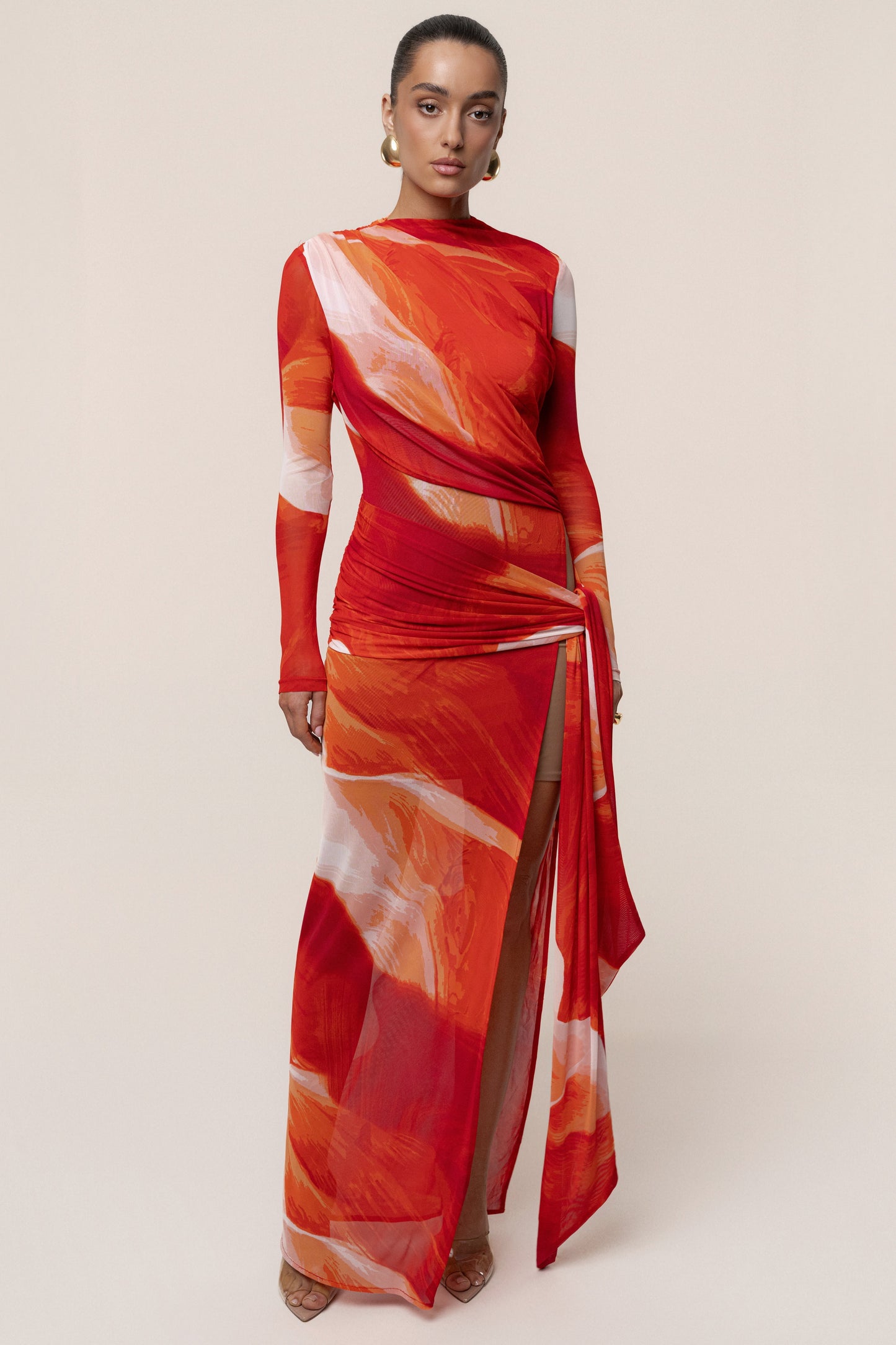 Sunset Red Heatwave Mesh Maxi Dress