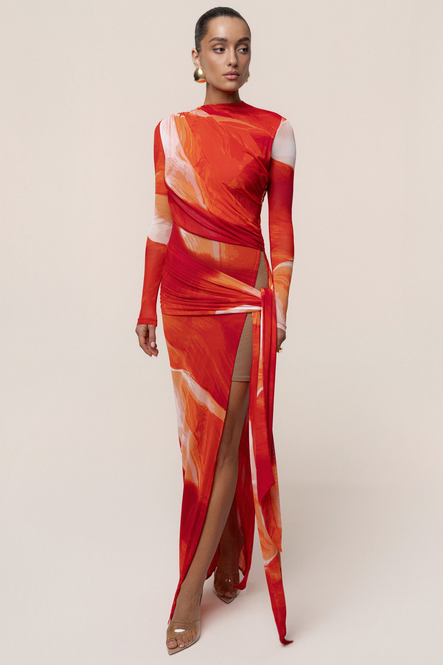 Sunset Red Heatwave Mesh Maxi Dress