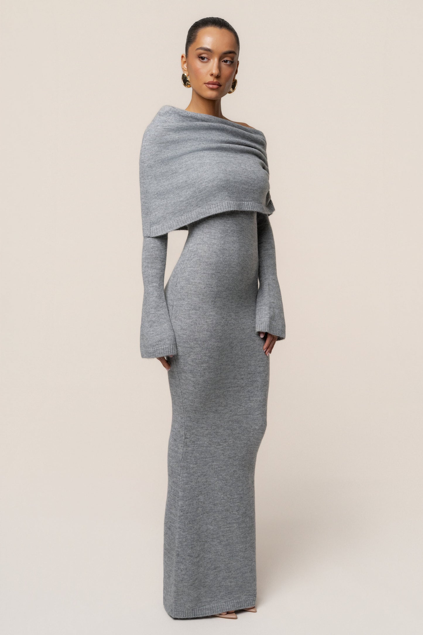 Grey Soft Haven Off-Shoulder Dress