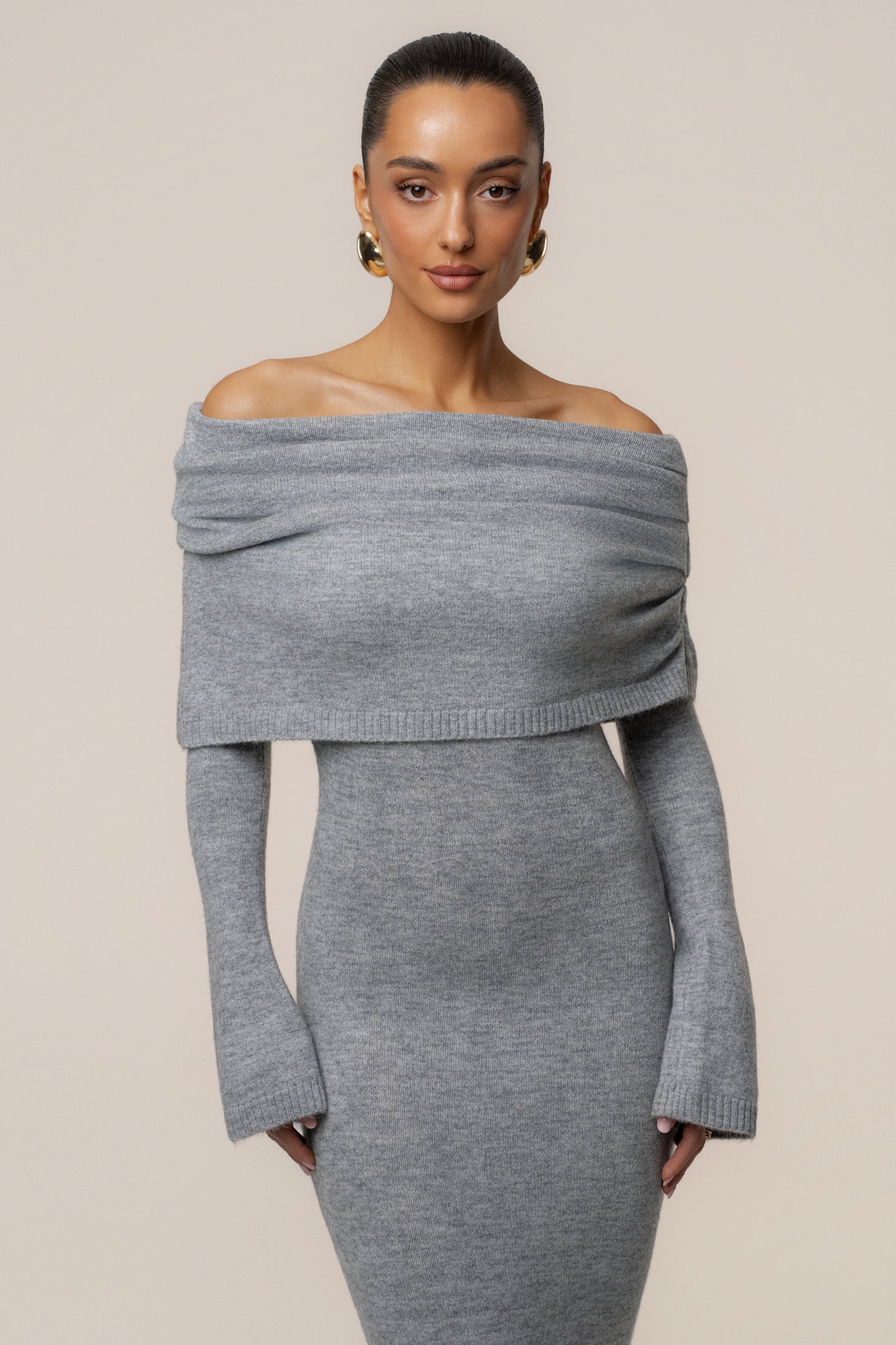 Grey Soft Haven Off-Shoulder Dress
