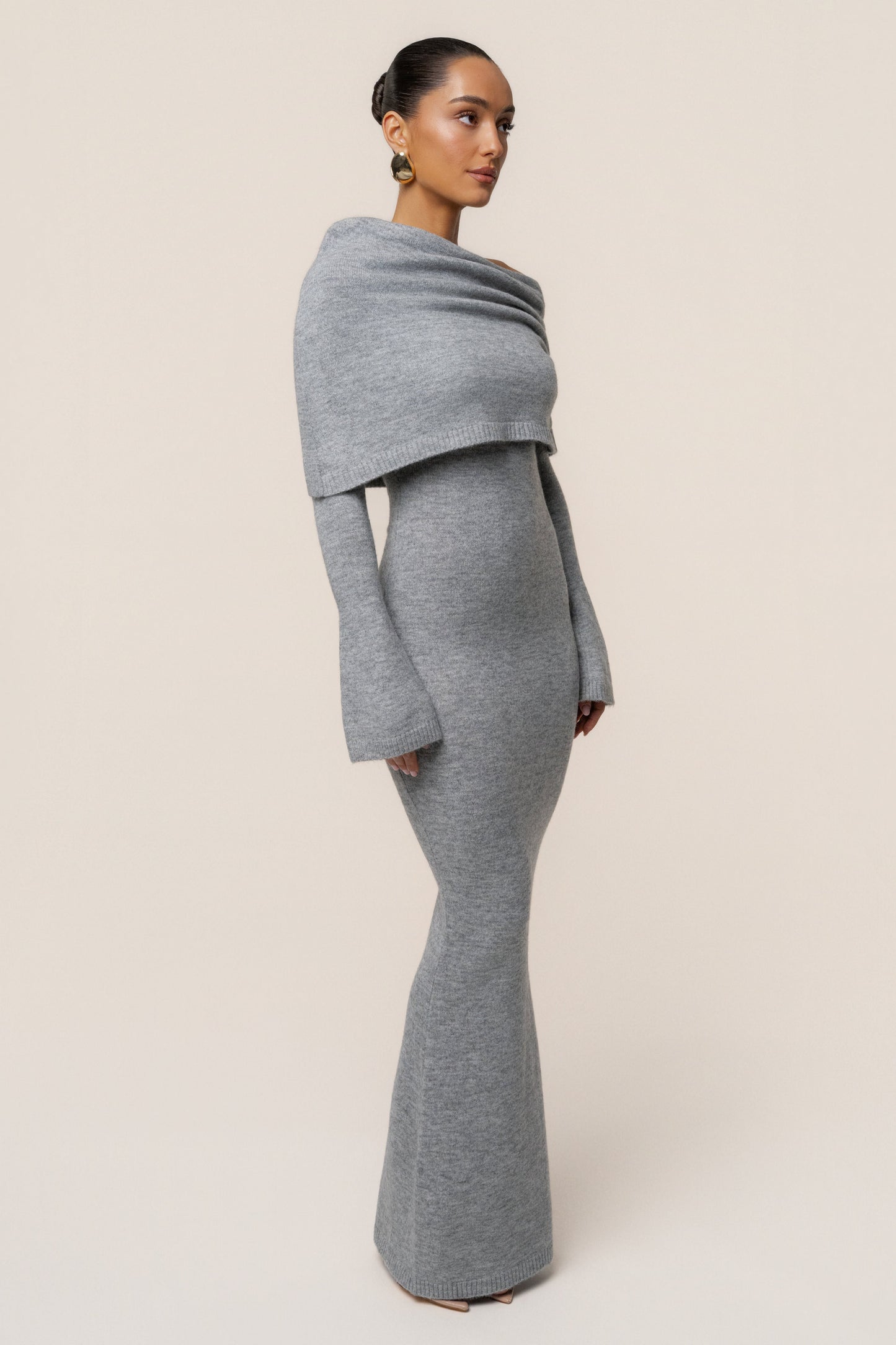 Grey Soft Haven Off-Shoulder Dress