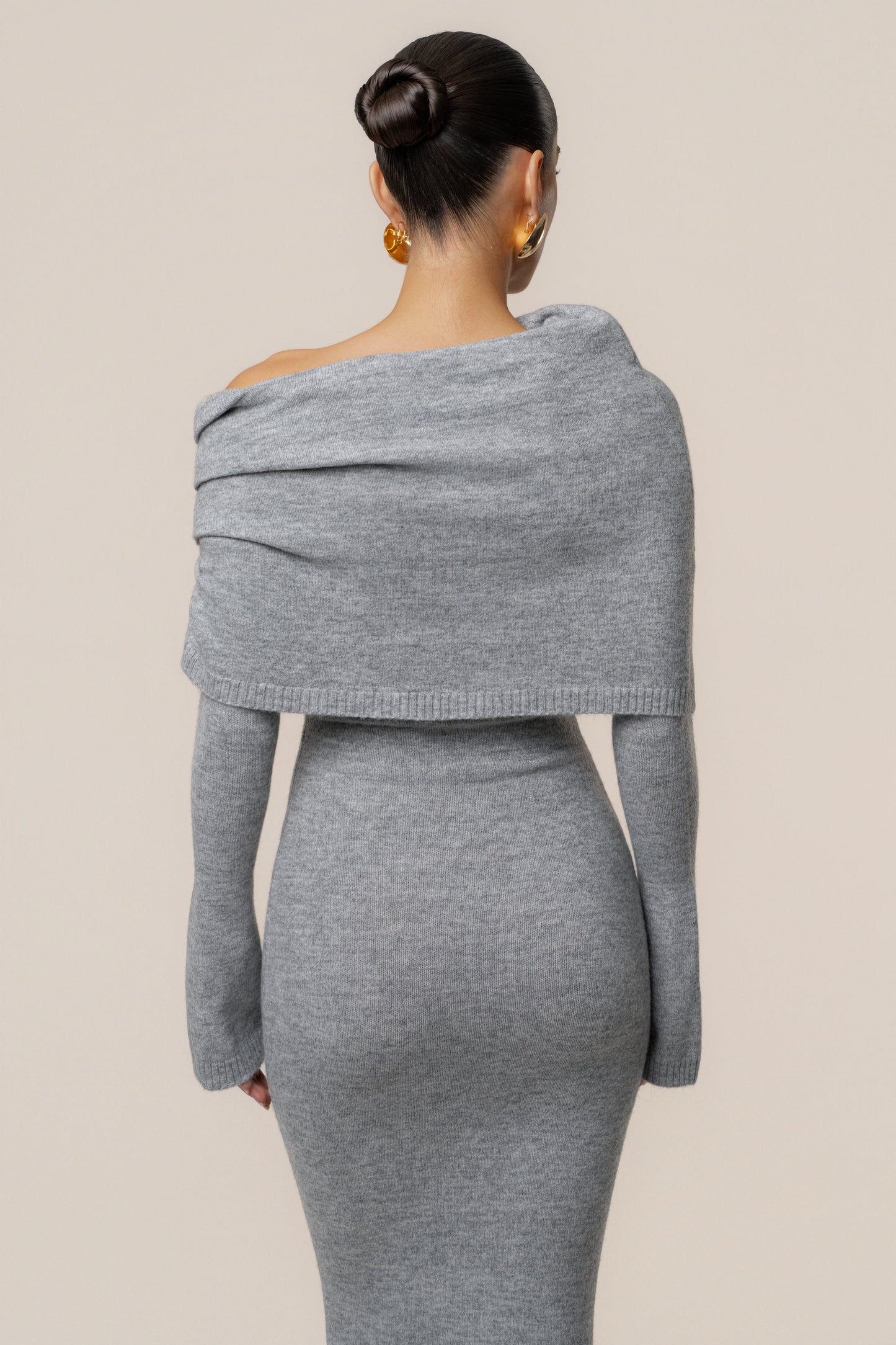 Grey Soft Haven Off-Shoulder Dress