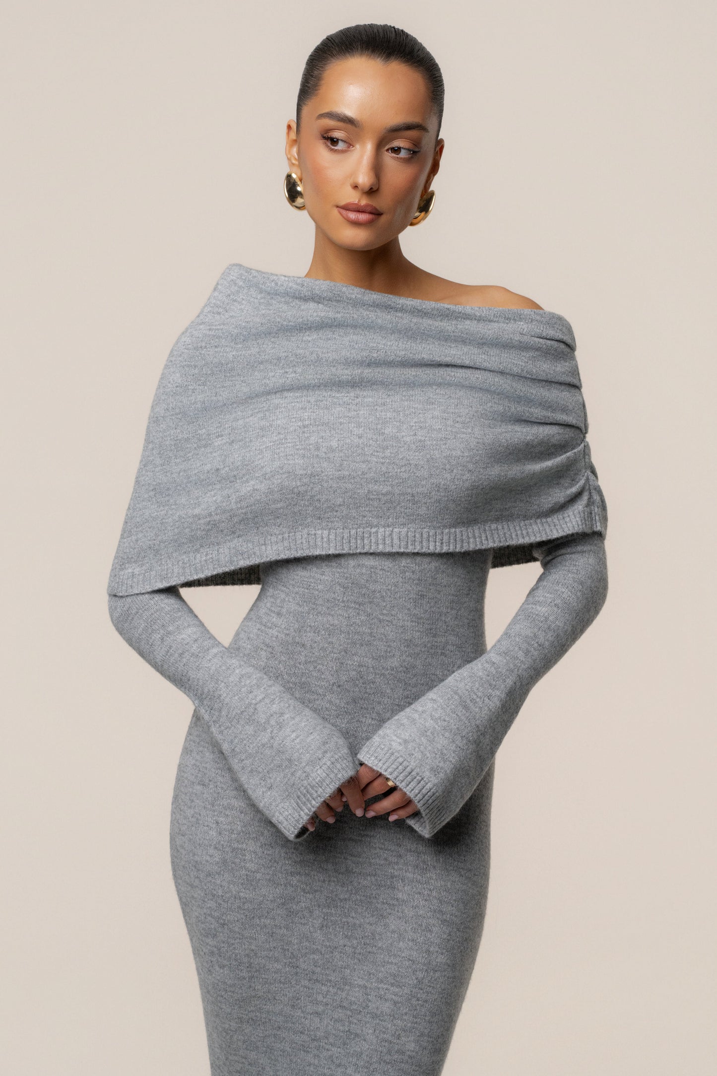 Grey Soft Haven Off-Shoulder Dress