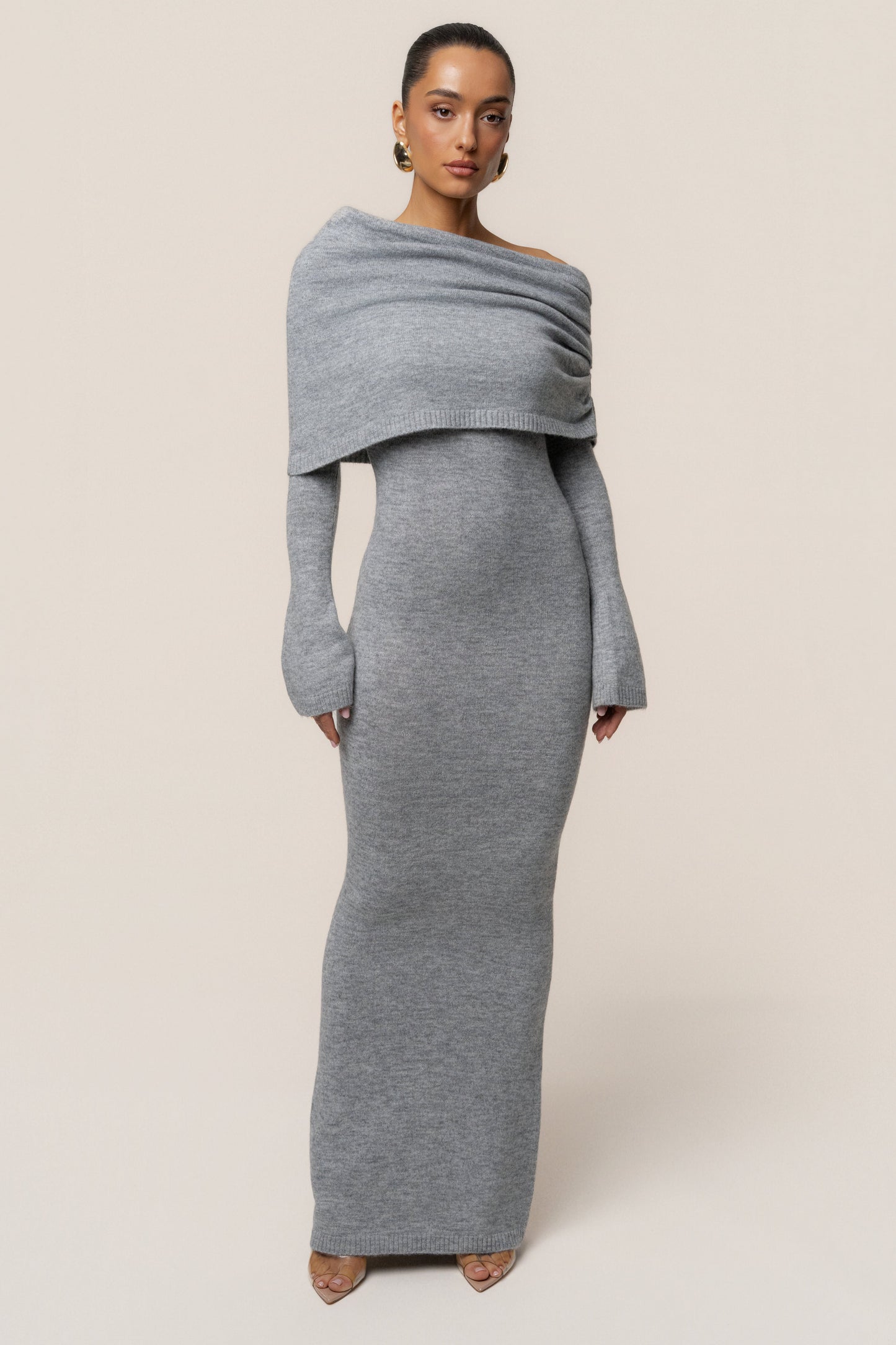 Grey Soft Haven Off-Shoulder Dress