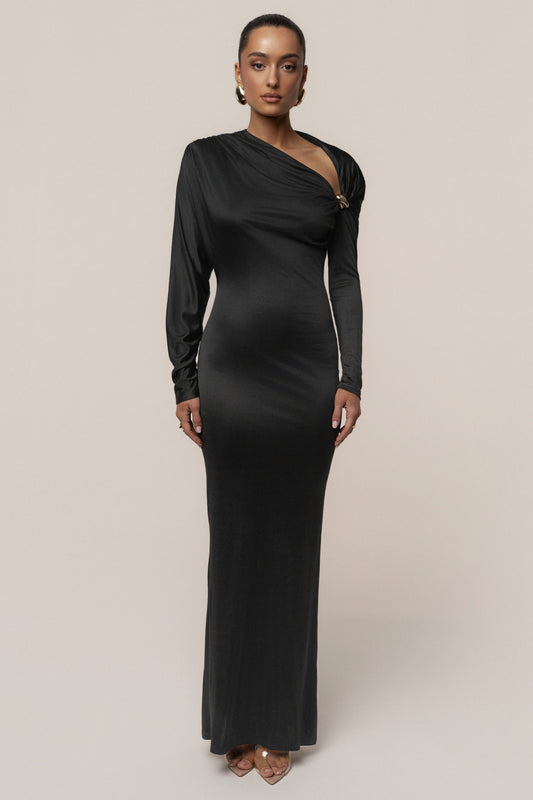 Black Glisten Slit Maxi Dress