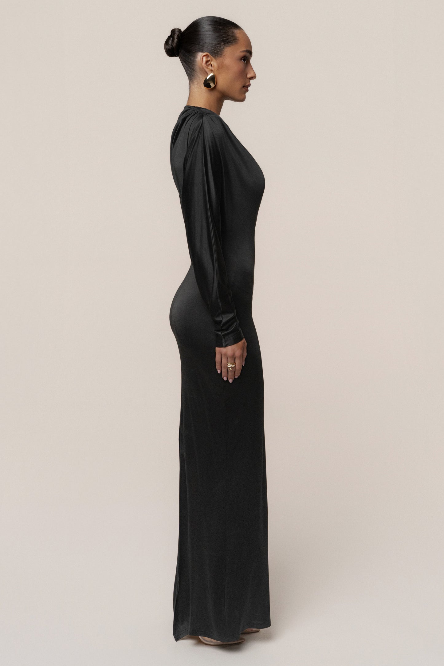 Black Glisten Slit Maxi Dress