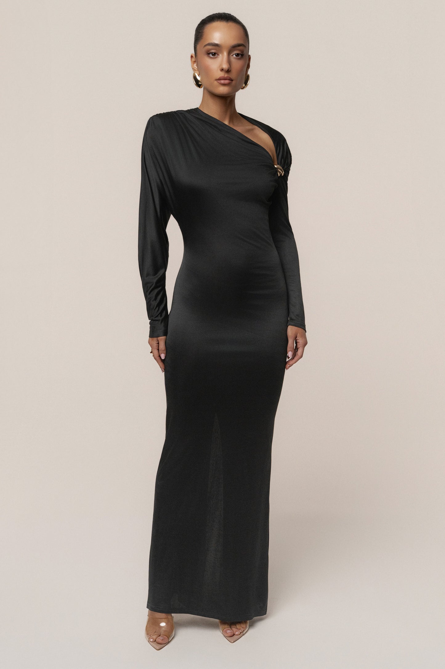Black Glisten Slit Maxi Dress