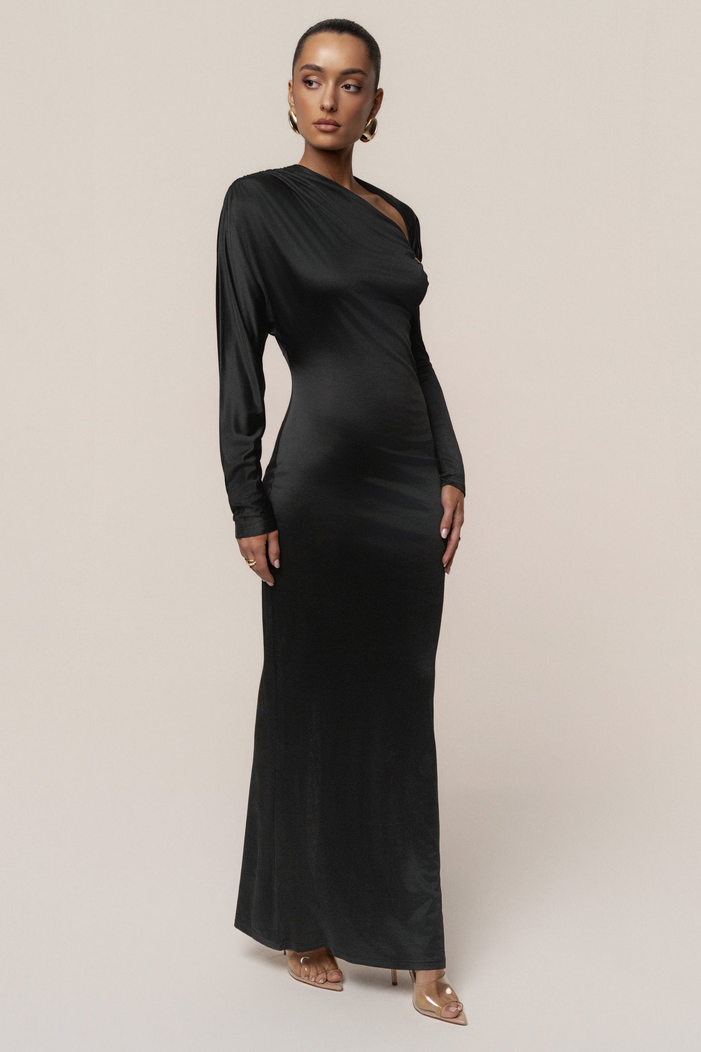 Black Glisten Slit Maxi Dress