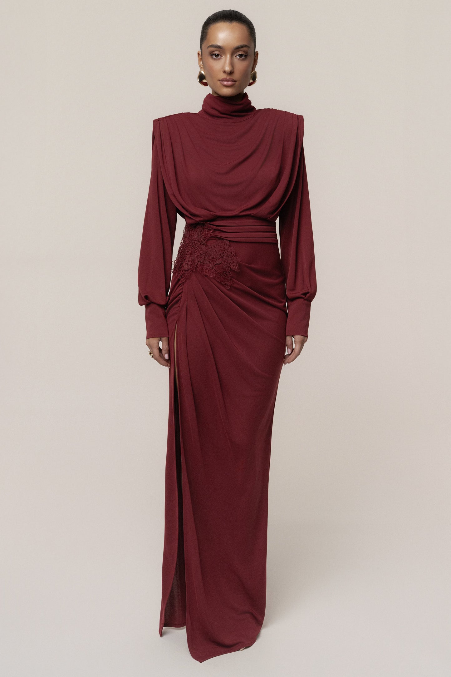 Burgundy Radiance Maxi Gown
