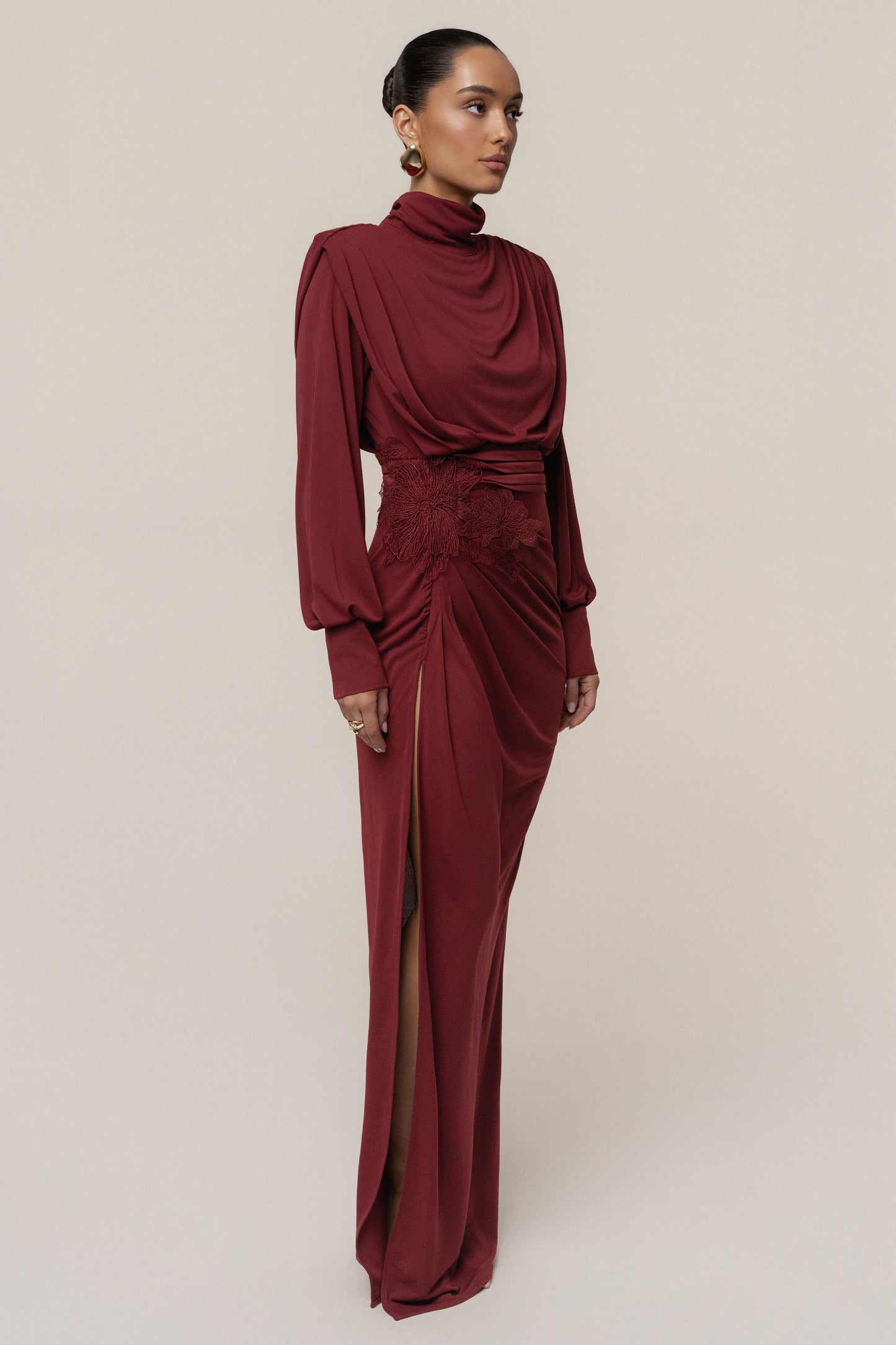 Burgundy Radiance Maxi Gown
