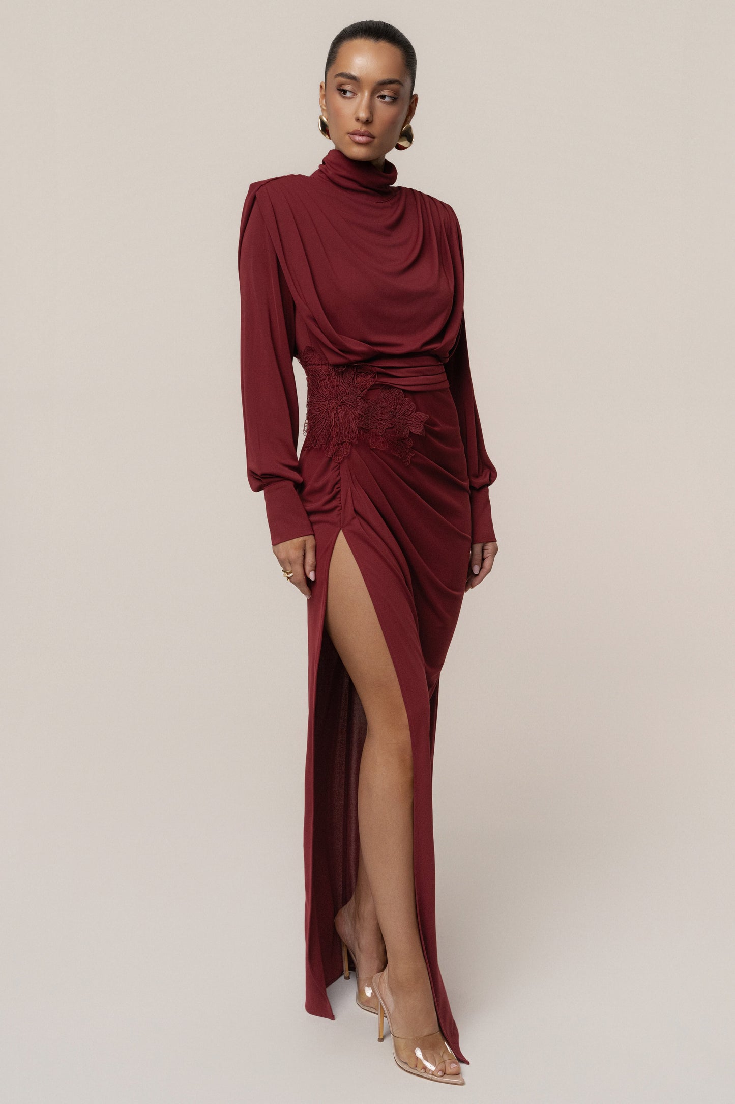 Burgundy Radiance Maxi Gown