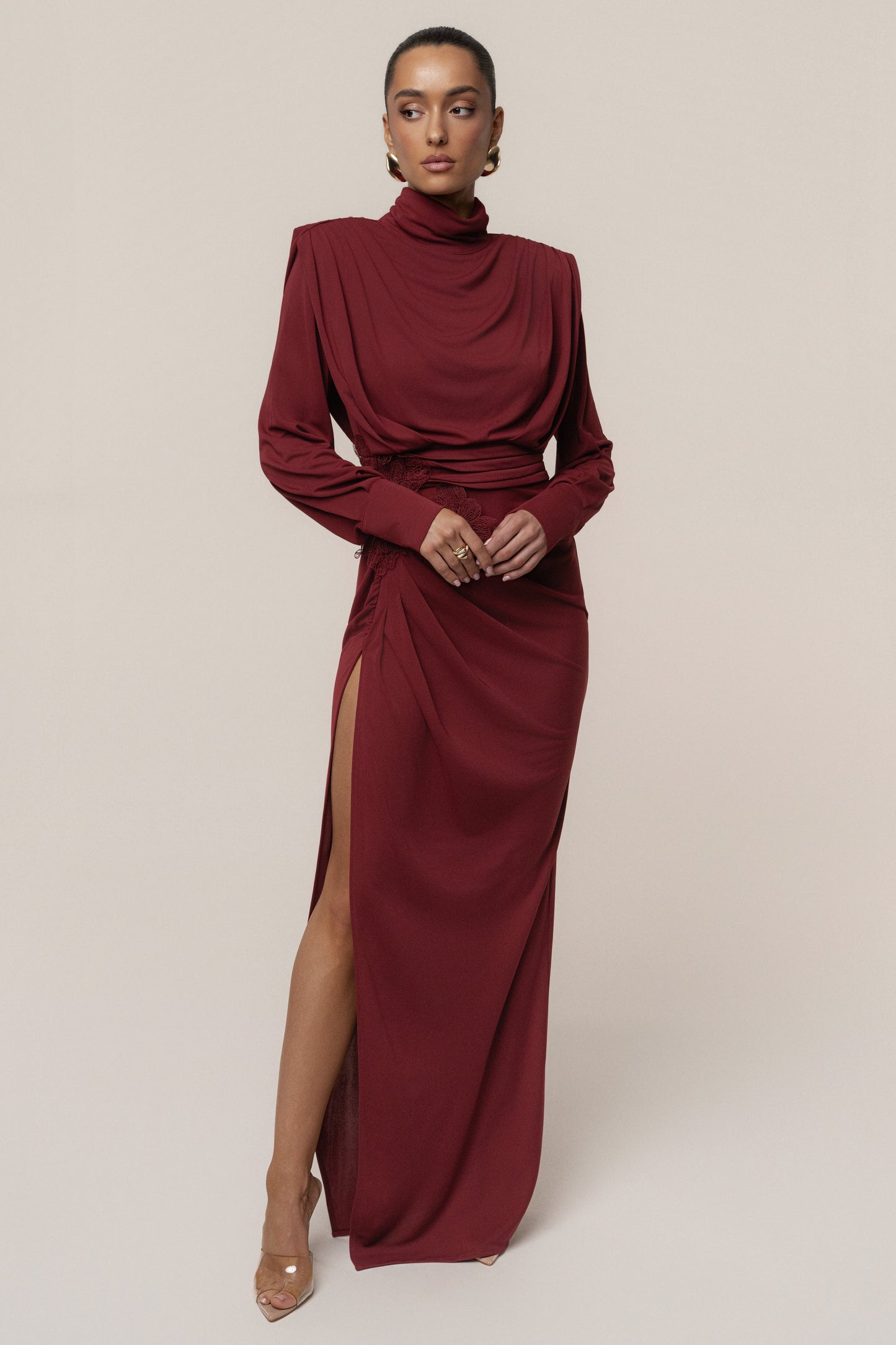 Burgundy Radiance Maxi Gown