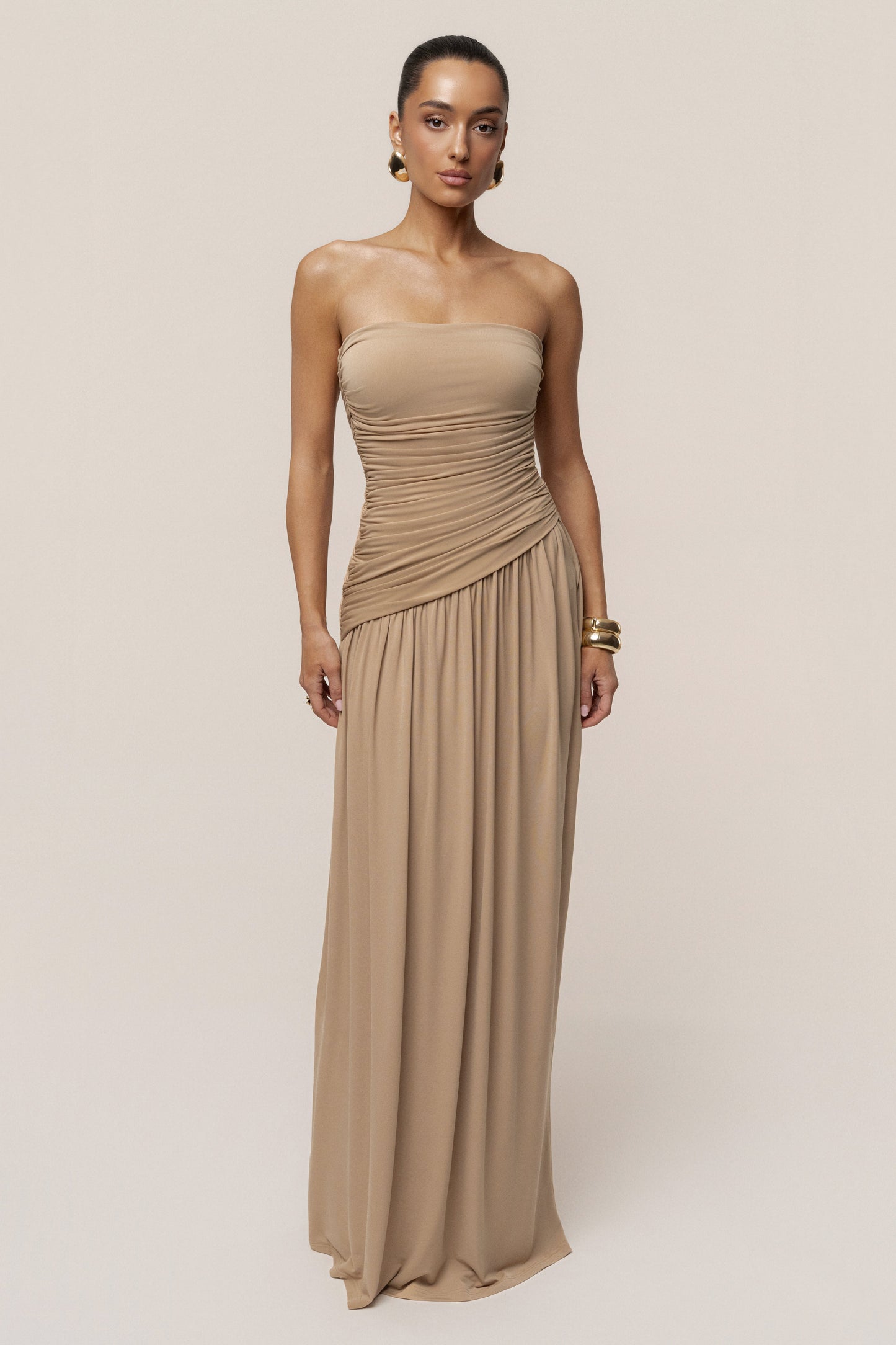 Beige Vision Of Elegance Maxi Dress