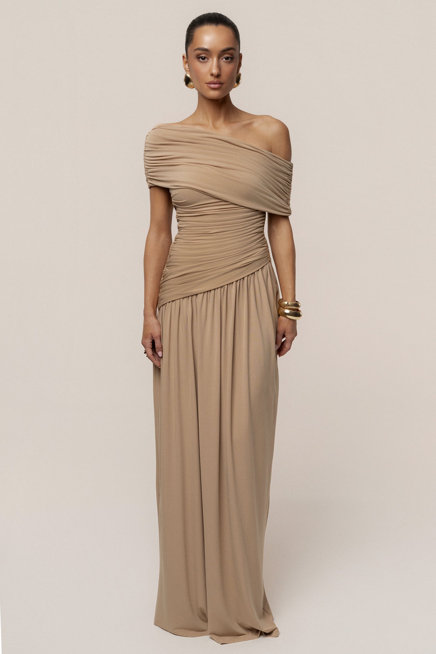 Beige Vision Of Elegance Maxi Dress