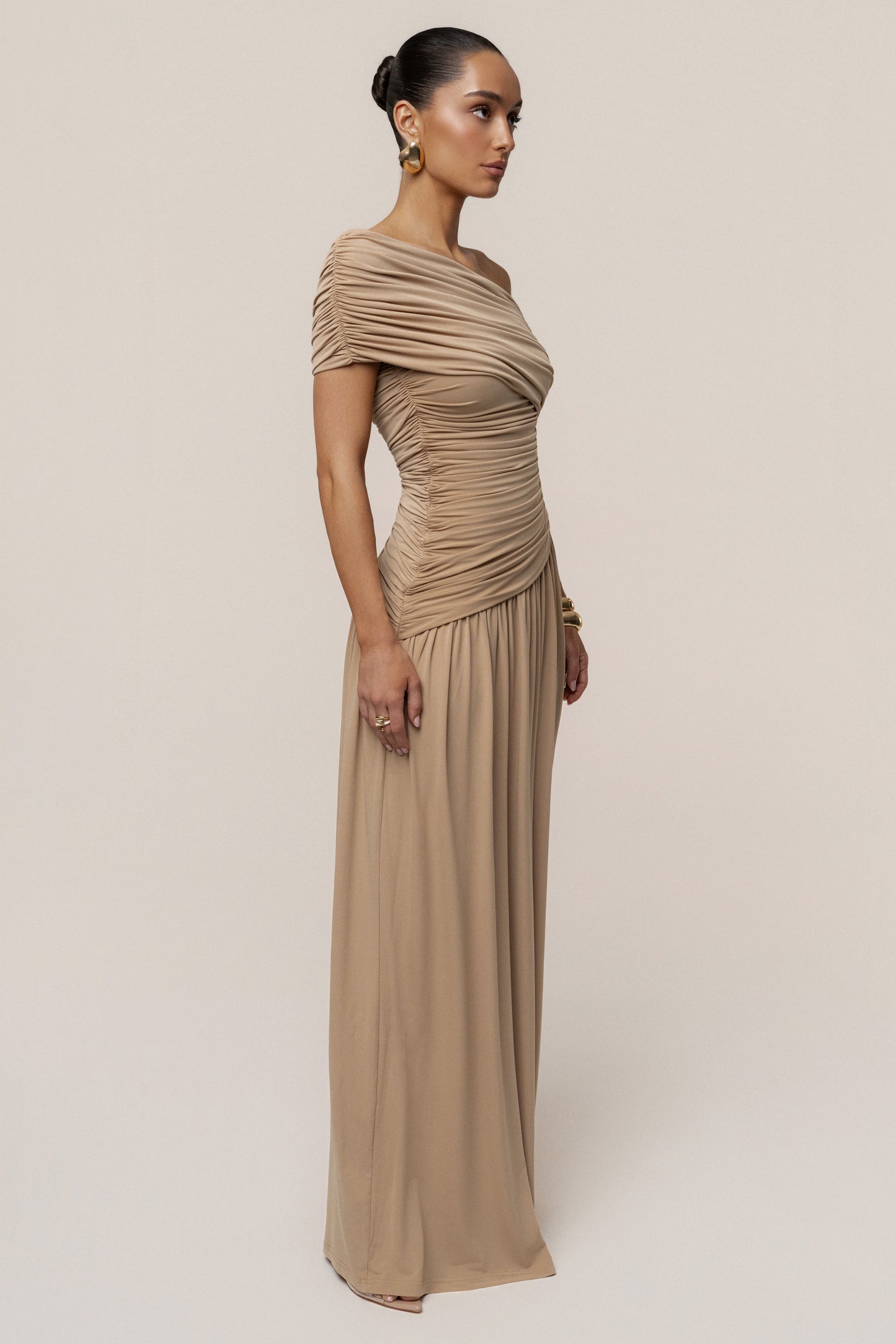 Beige Vision Of Elegance Maxi Dress