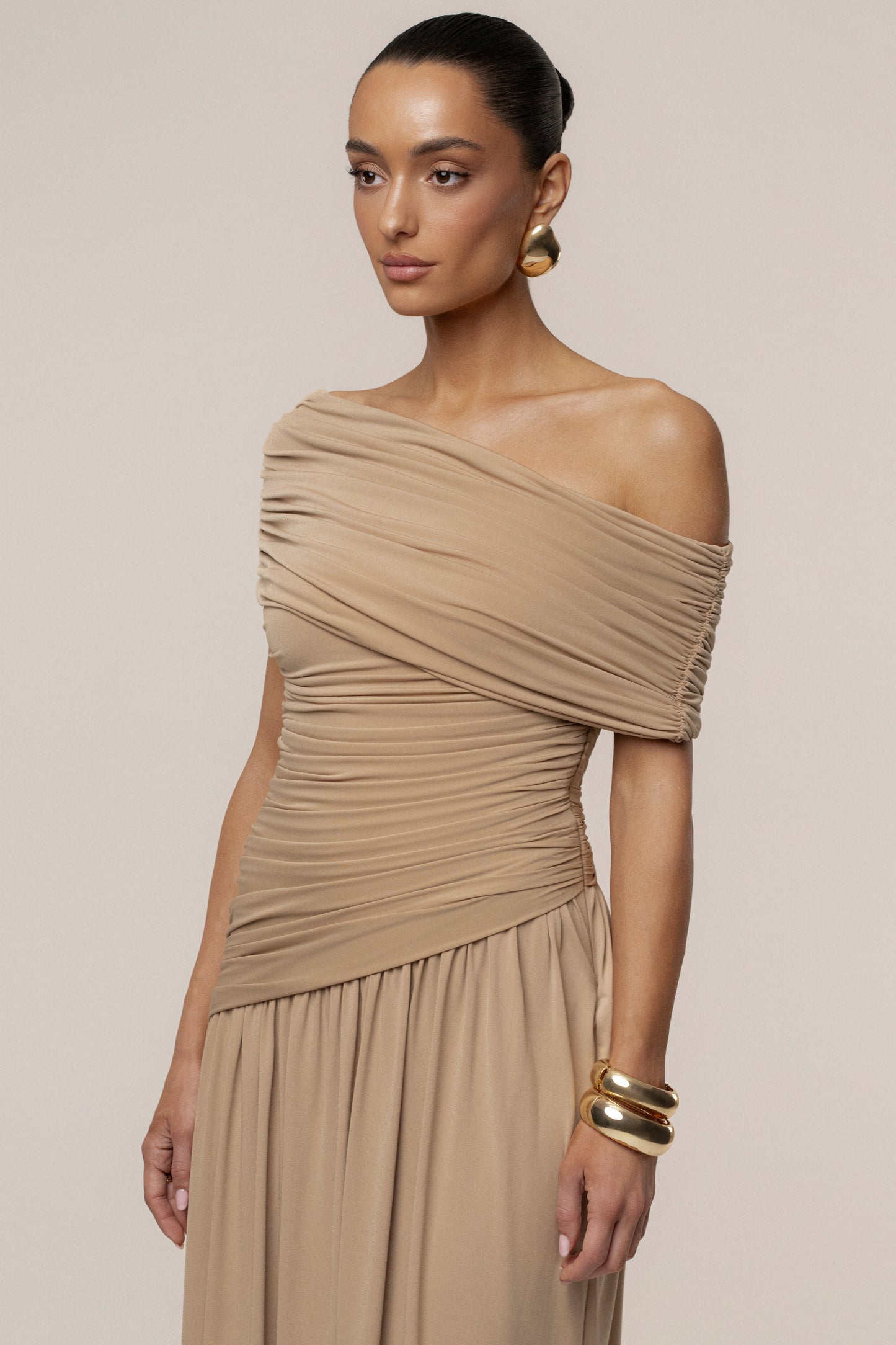 Beige Vision Of Elegance Maxi Dress