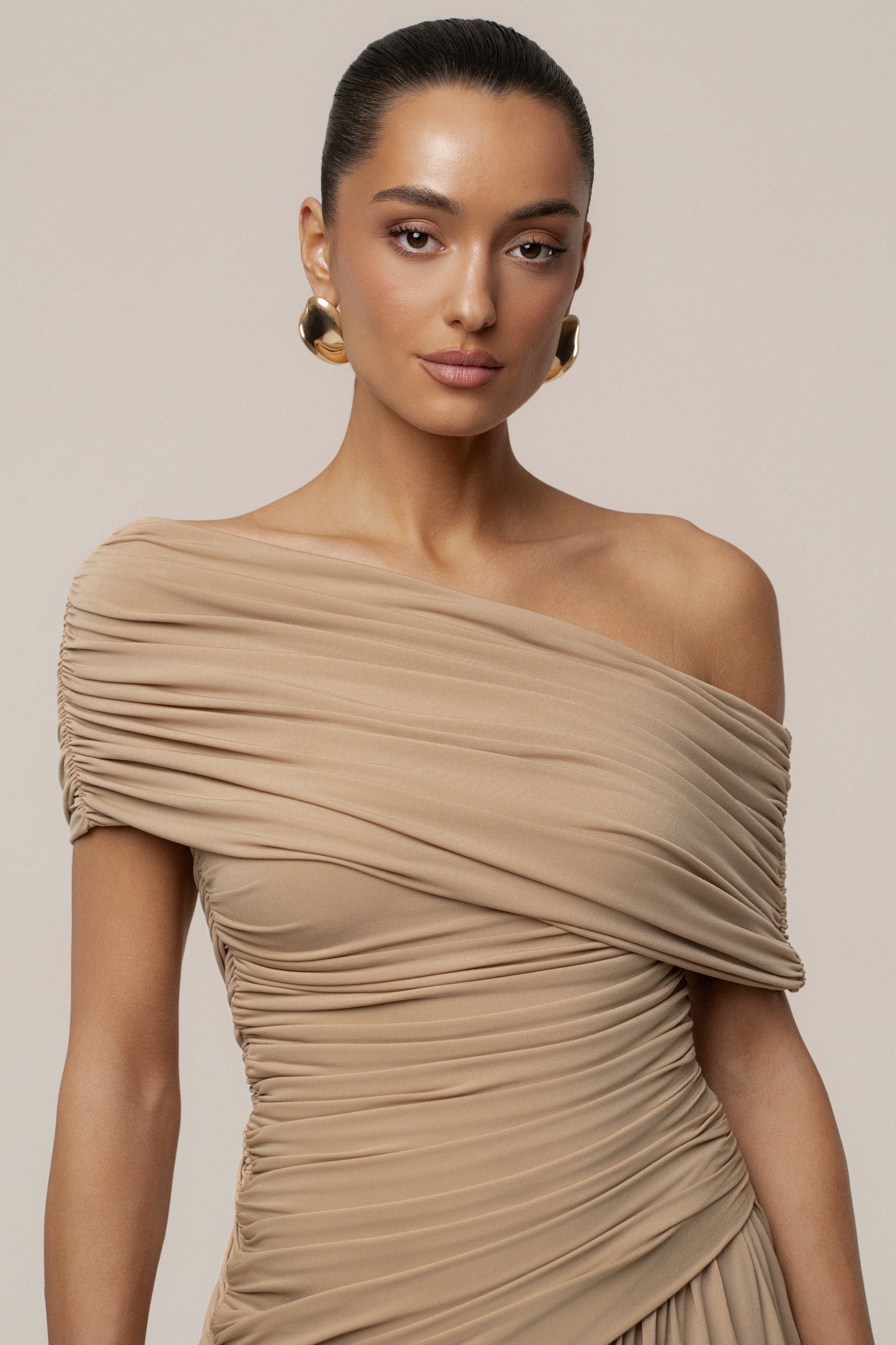 Beige Vision Of Elegance Maxi Dress