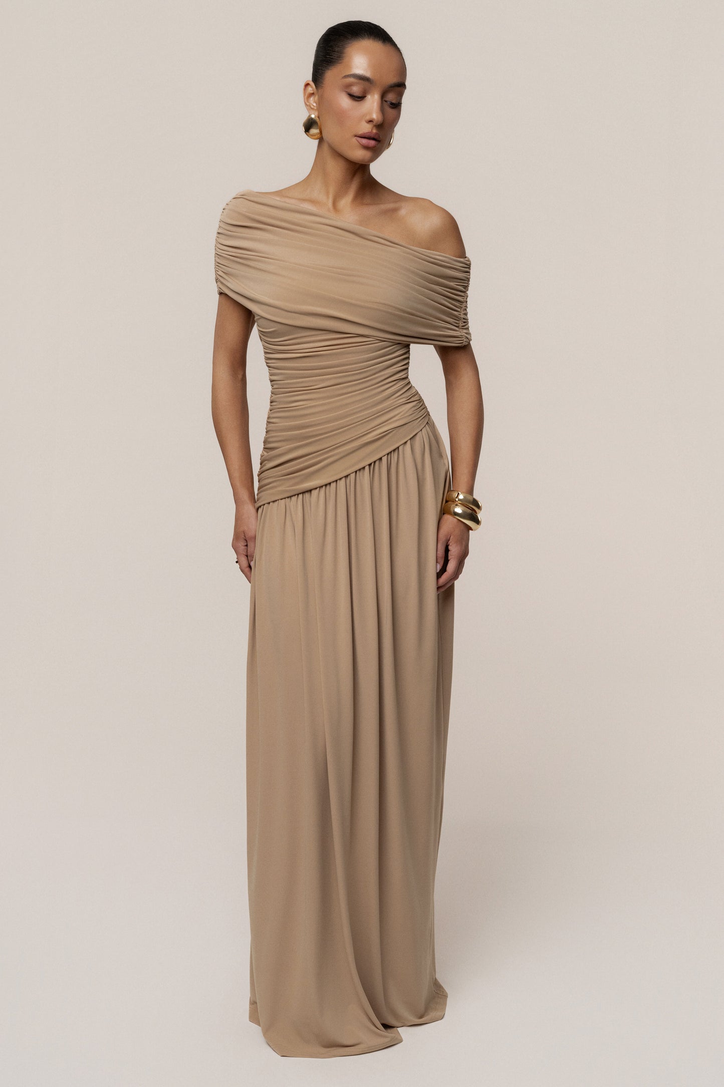 Beige Vision Of Elegance Maxi Dress