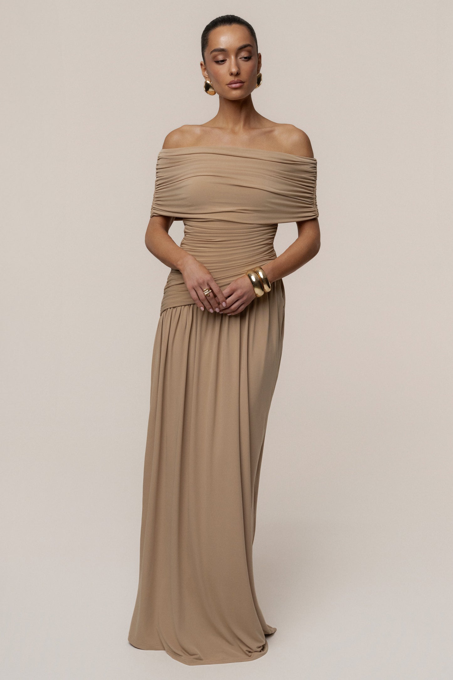 Beige Vision Of Elegance Maxi Dress