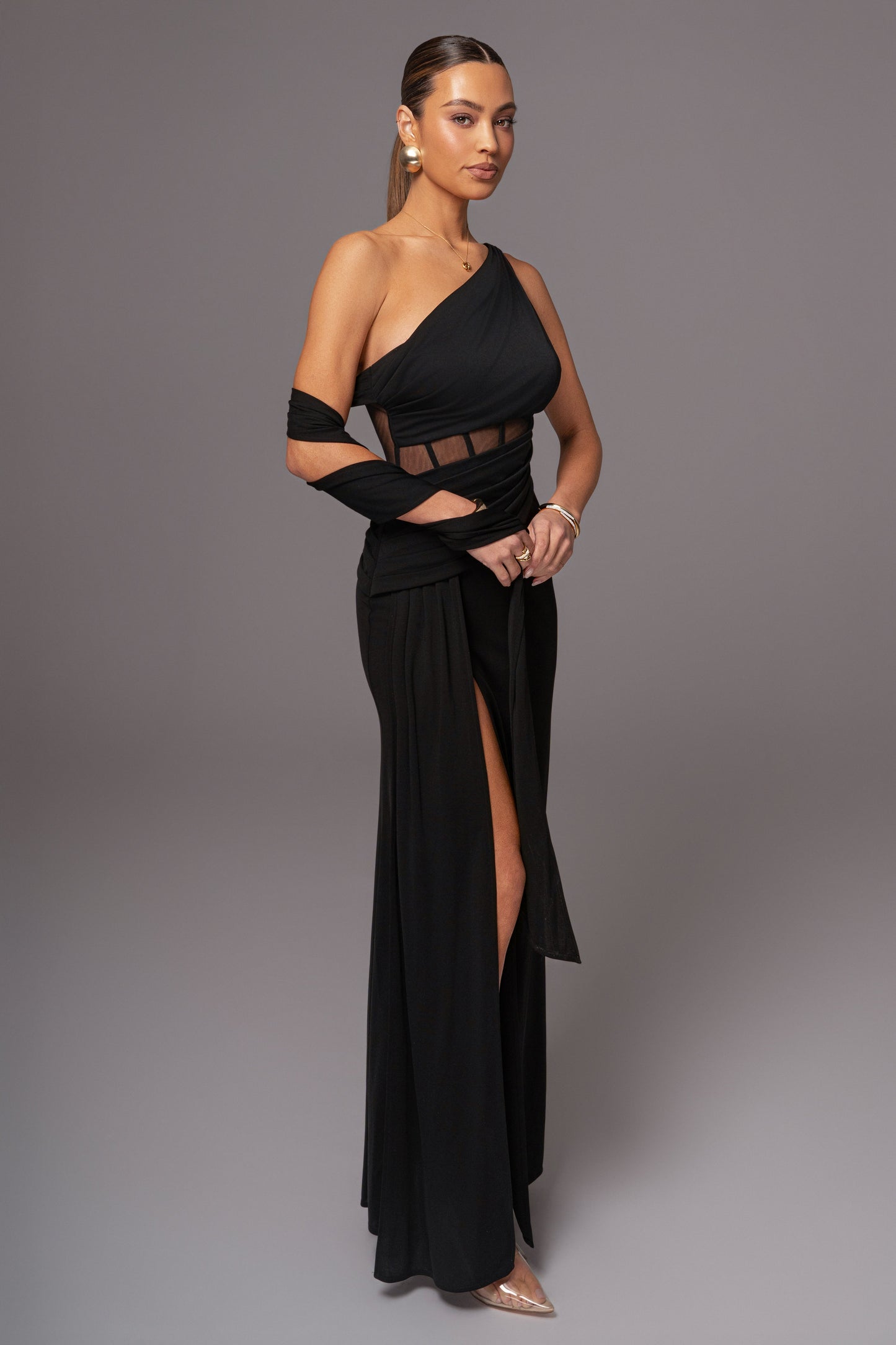 Black Naida Drape Maxi Dress