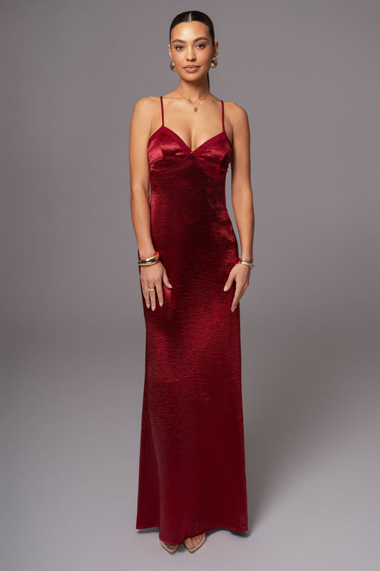 Red Surreal Satin Maxi Dress