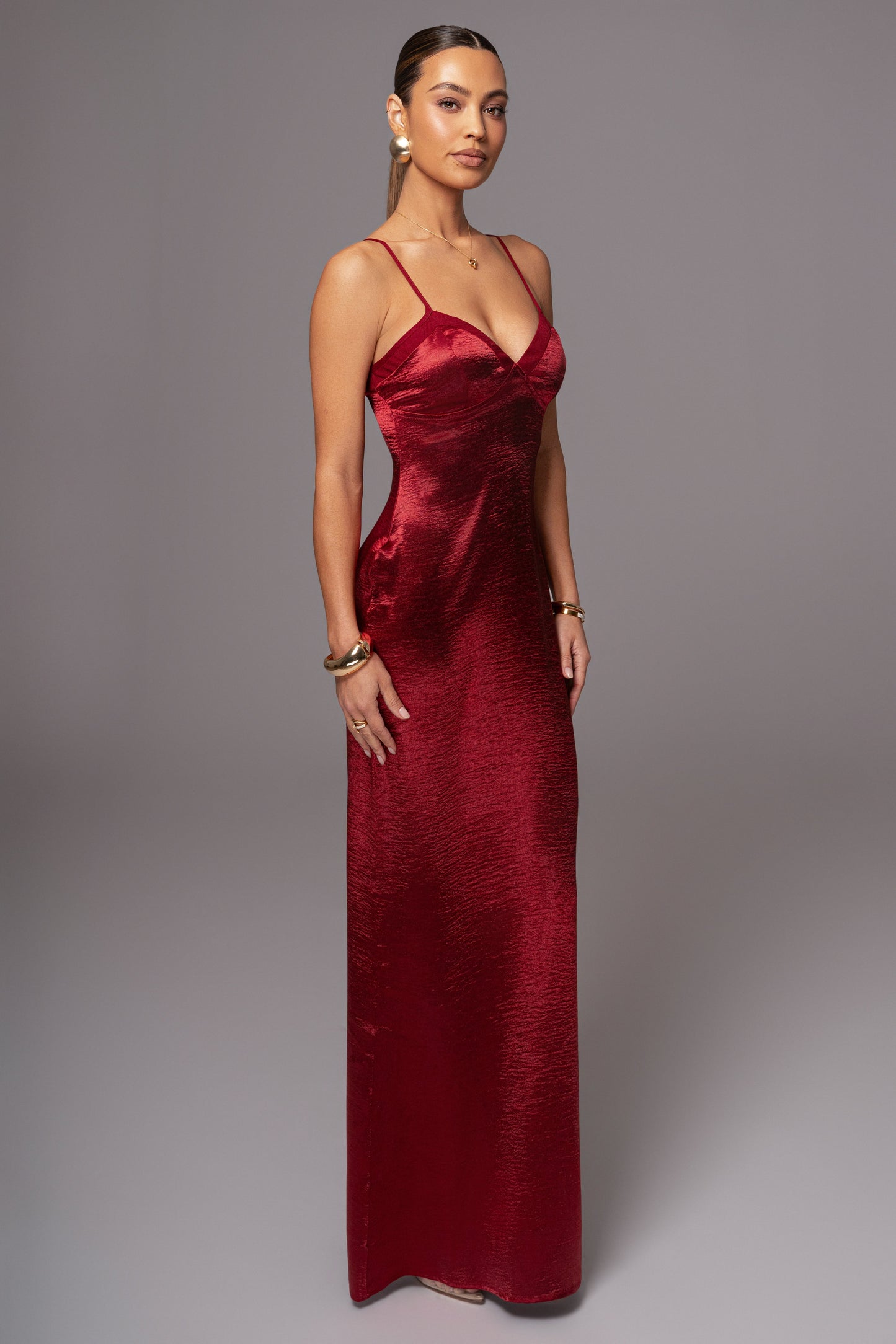 Red Surreal Satin Maxi Dress