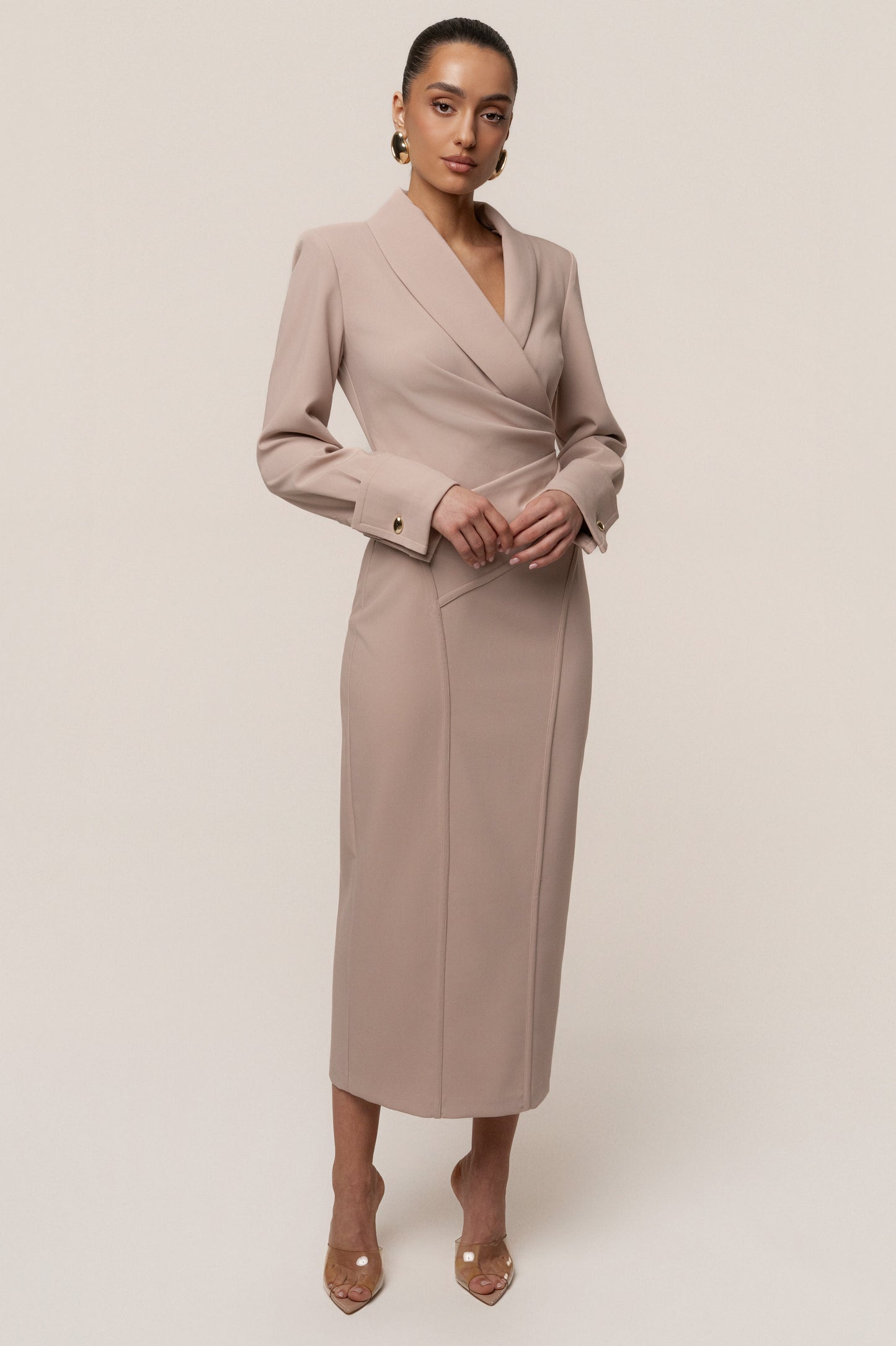 Taupe Manifest Blazer Midi Dress
