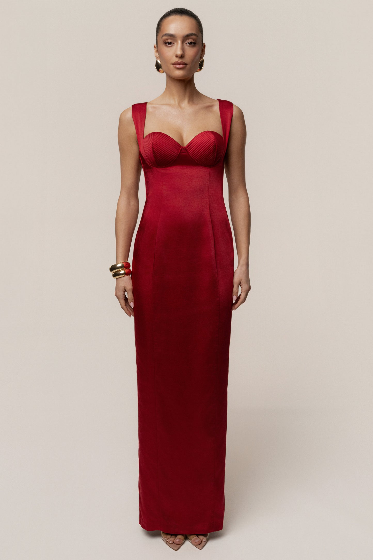 Red Amour Satin Maxi Dress