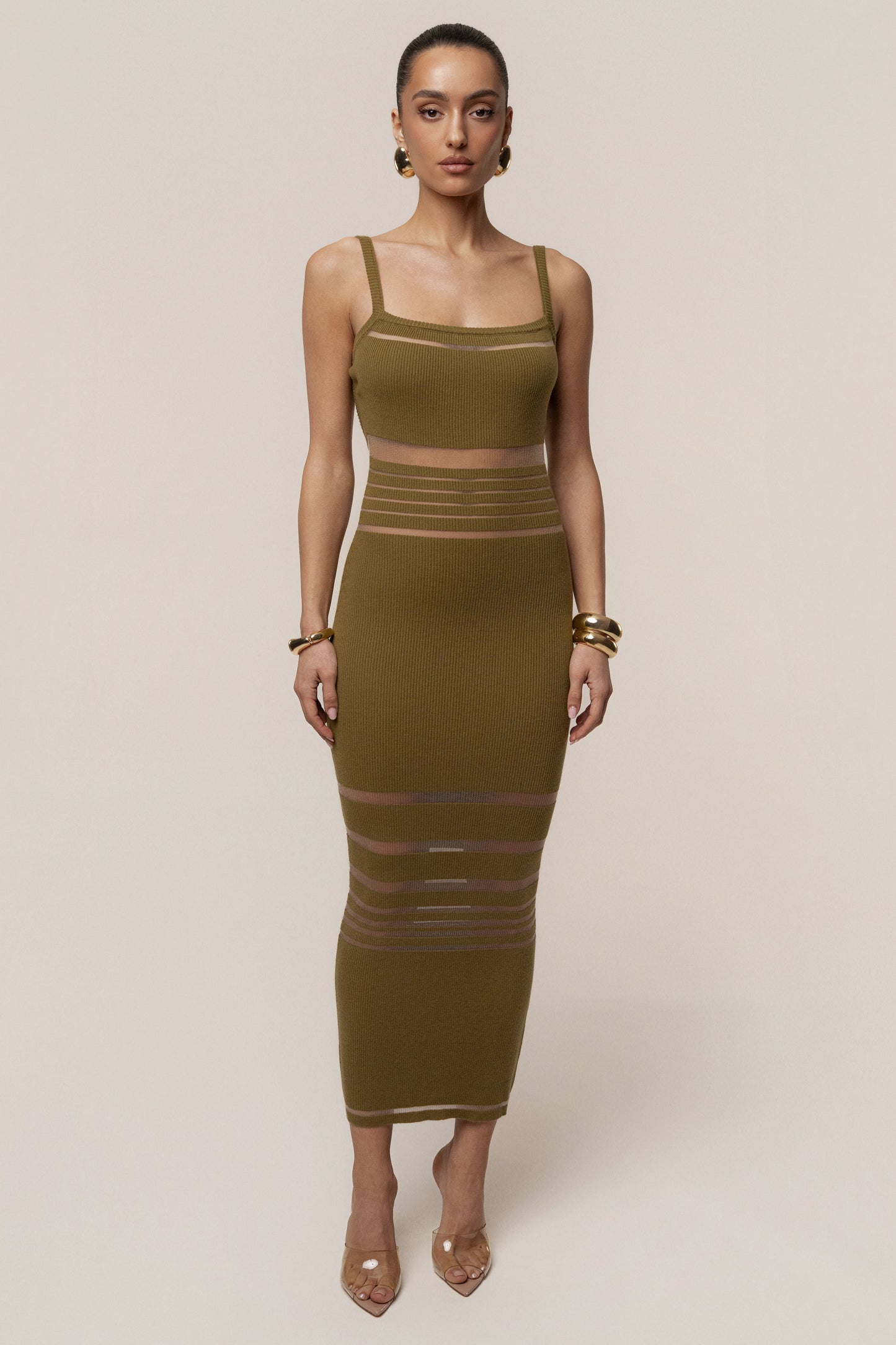 Moss Striped Rib Knit Dress