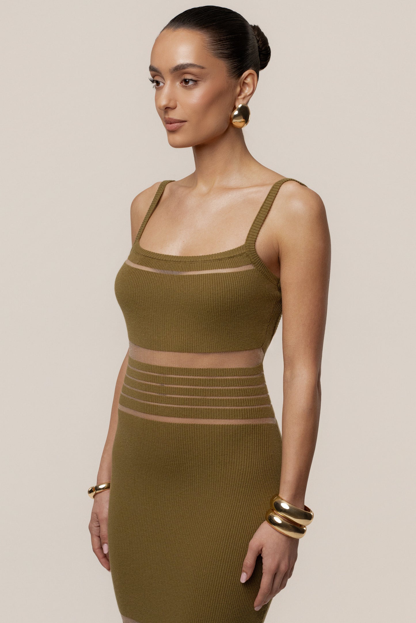 Moss Striped Rib Knit Dress